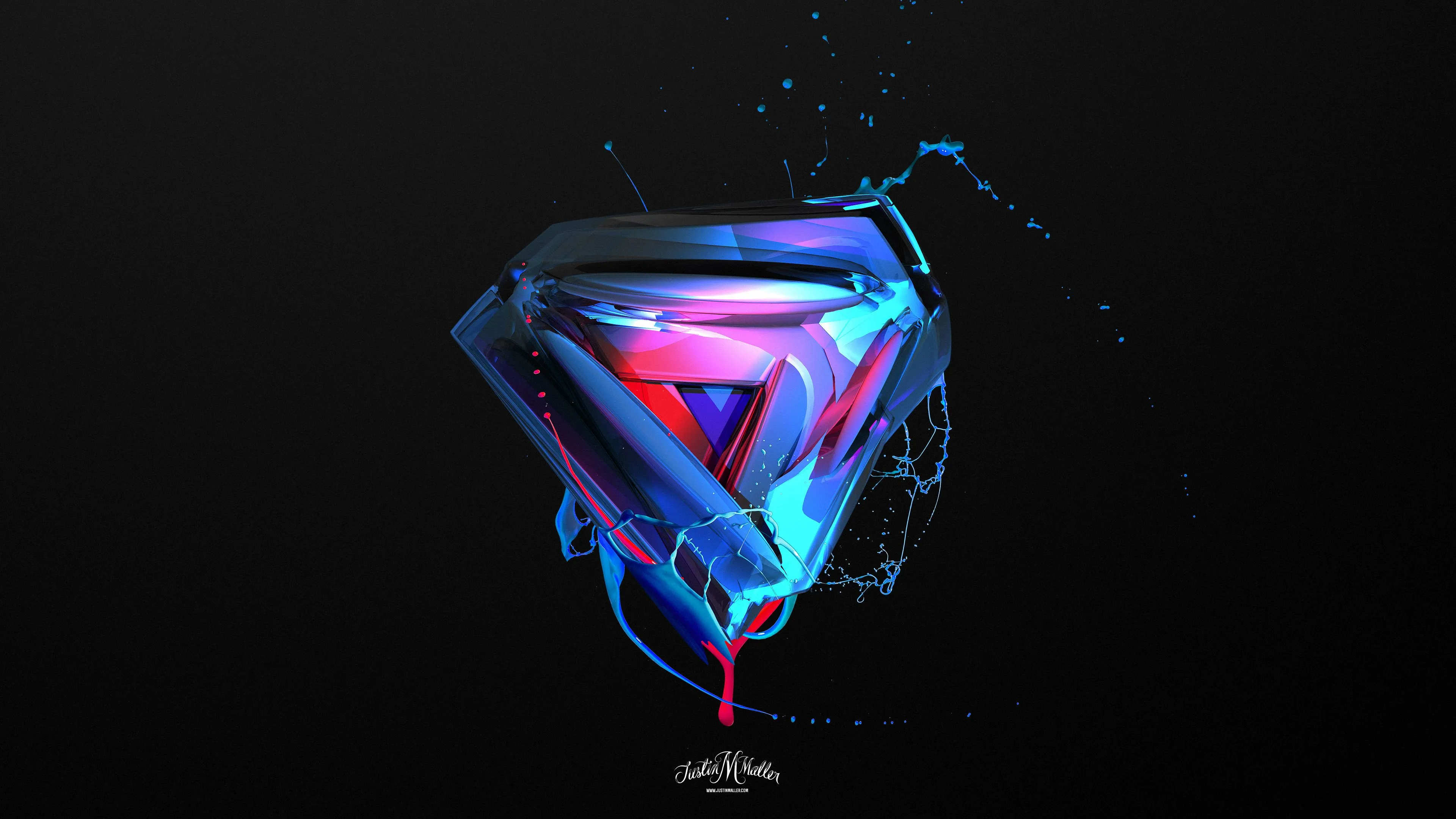 Dark Background, Splash, Triangle, 4K, Neon, HD Wallpaper