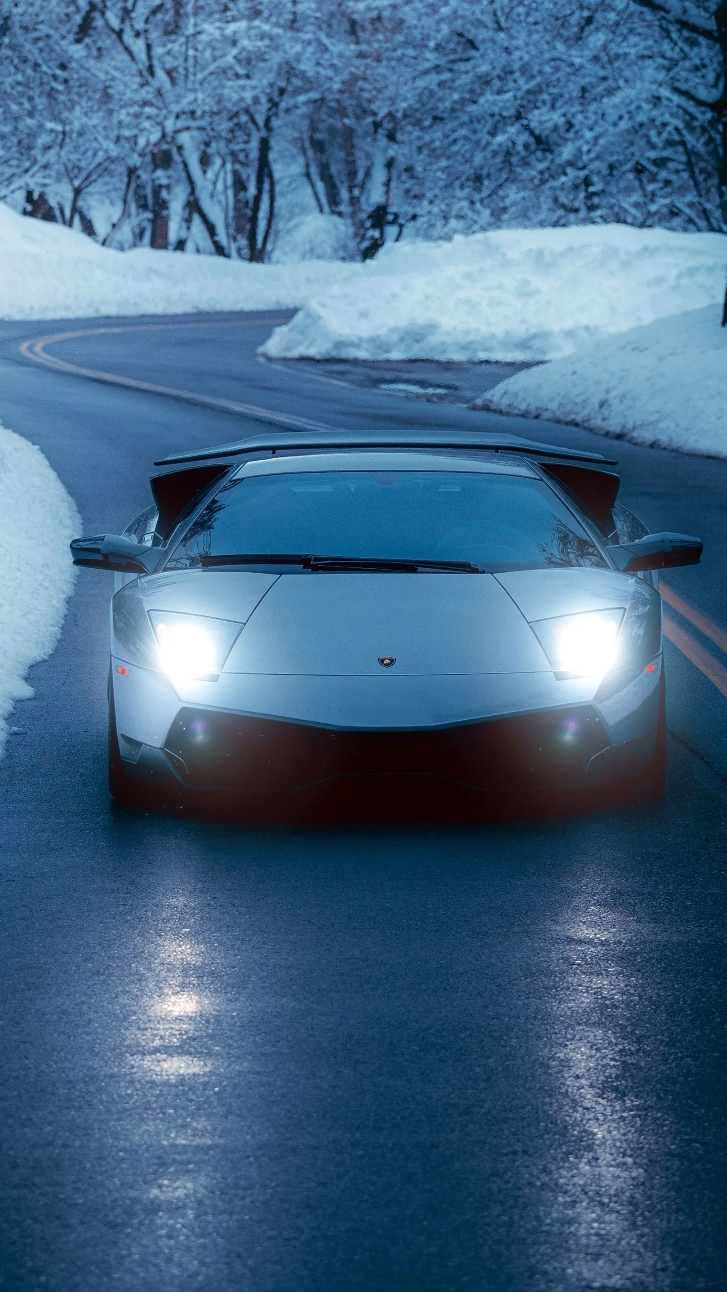 Lamborghini Murcielago Wallpaper 4K, Winter Road, Snowy road