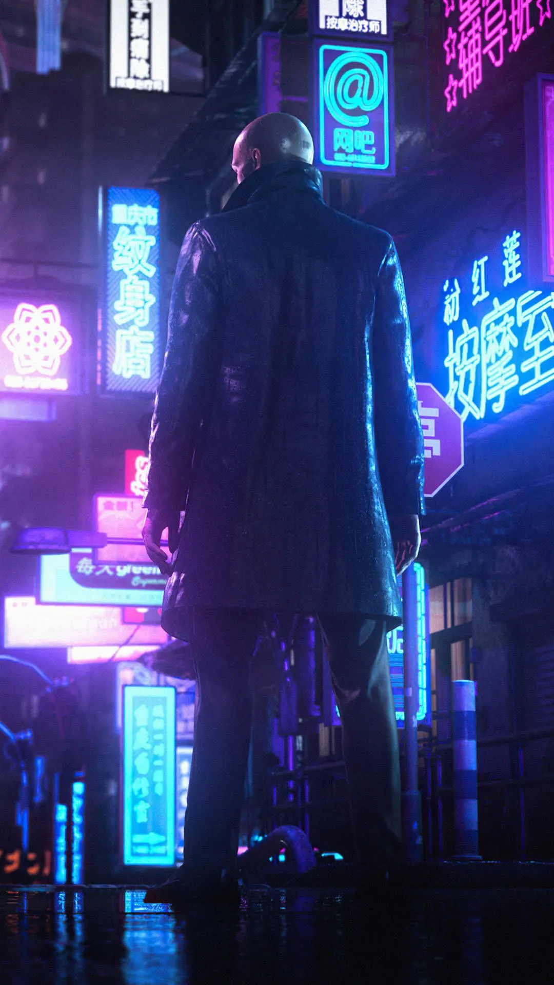 Download Hitman Phone Agent 47 Neon Lights Wallpaper