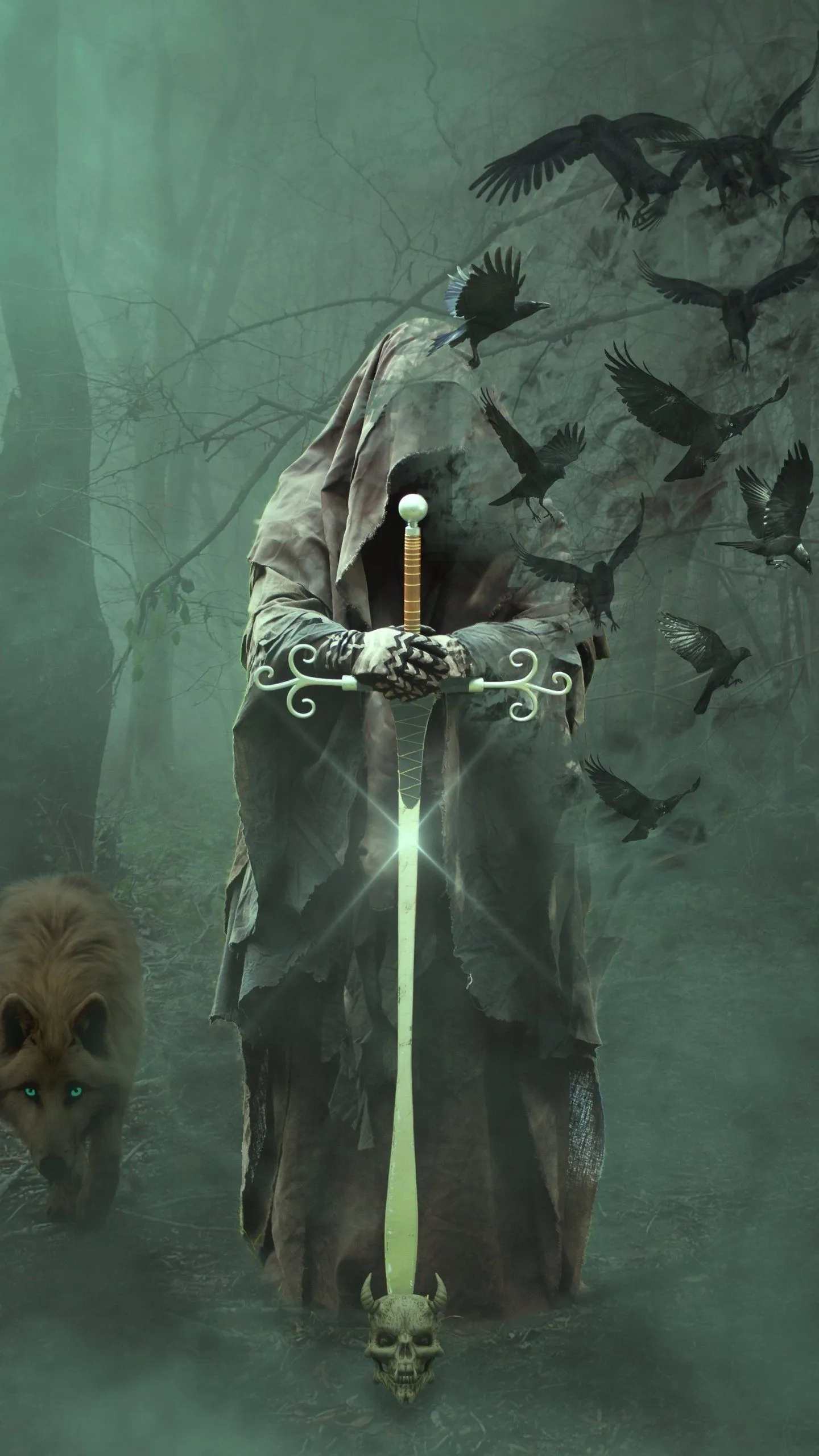 Dark Fantasy Guardian: Skull, Sword & Shadows Wallpaper