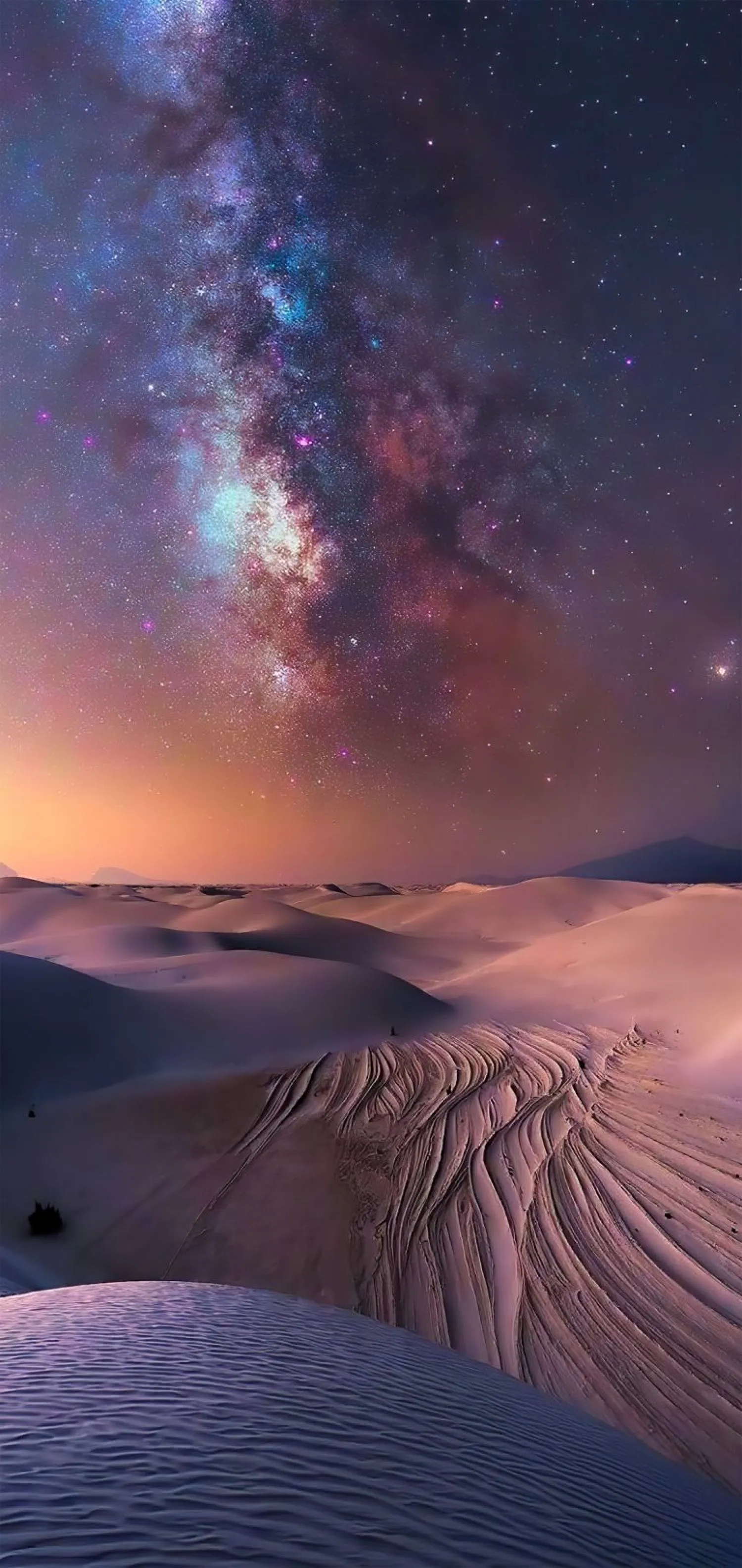 Fantasy Landscape Desert With Vibrant Galaxy And Stars In The Sky