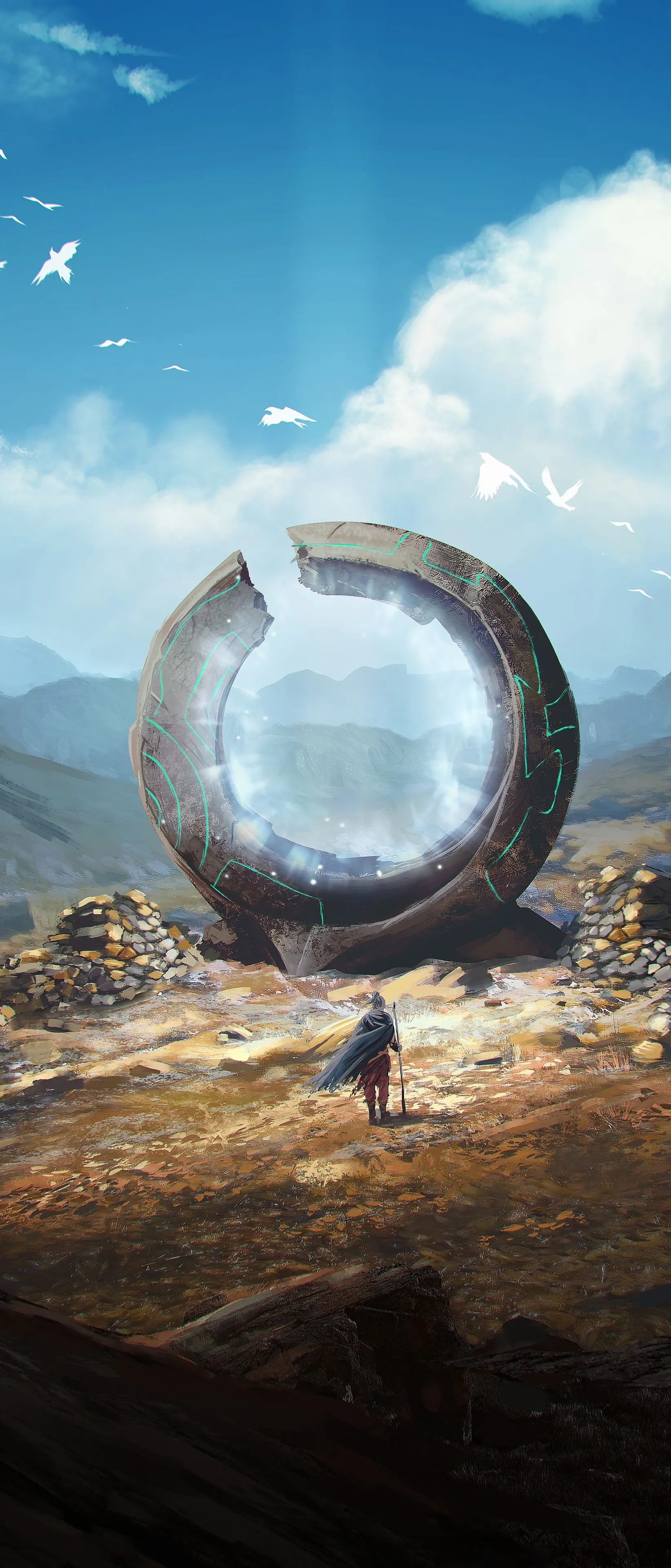 Phone wallpaper: Fantasy, Portal, Mountain, Traveler 1423750