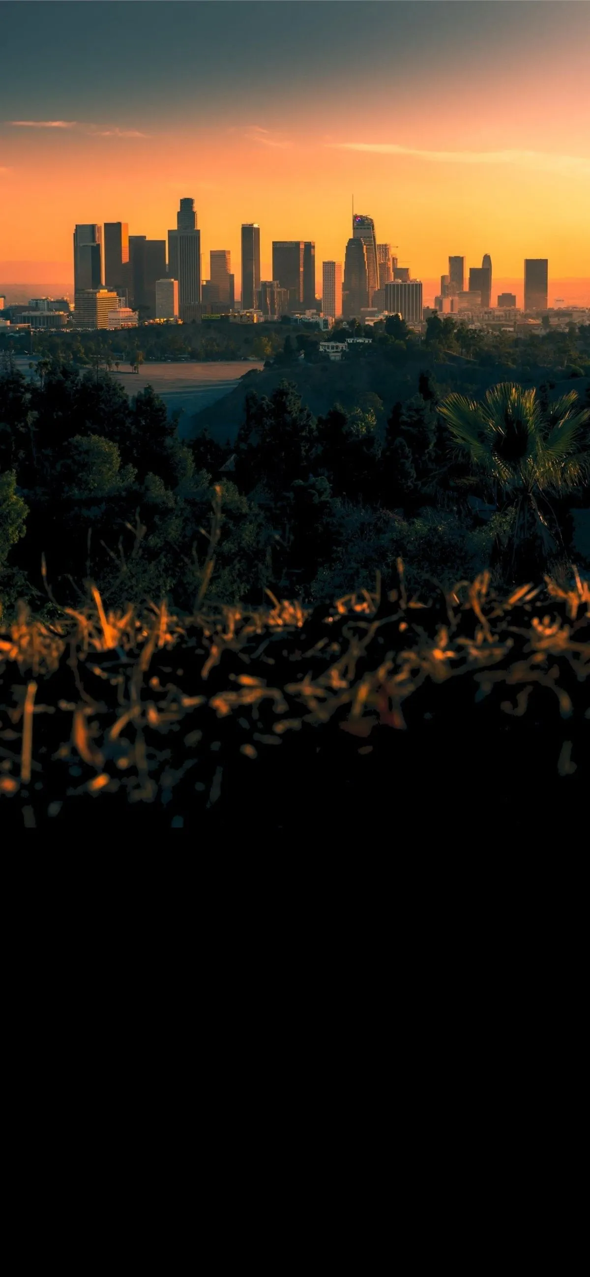Los Angeles City Skyline At Sunset