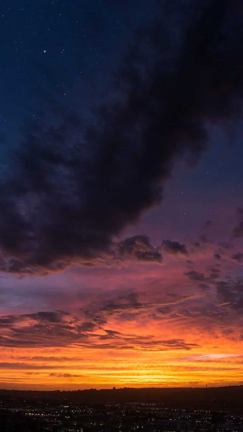 Sunset, city, twilight, dark, horizon, HD phone wallpaper