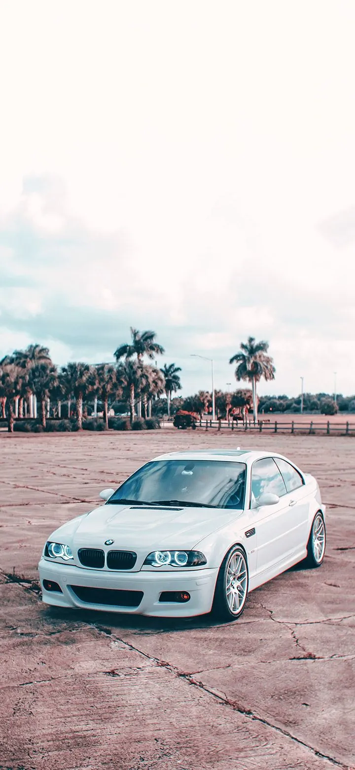 White BMW M3 coupe during aesthetic day 4K Phone Wallpaper