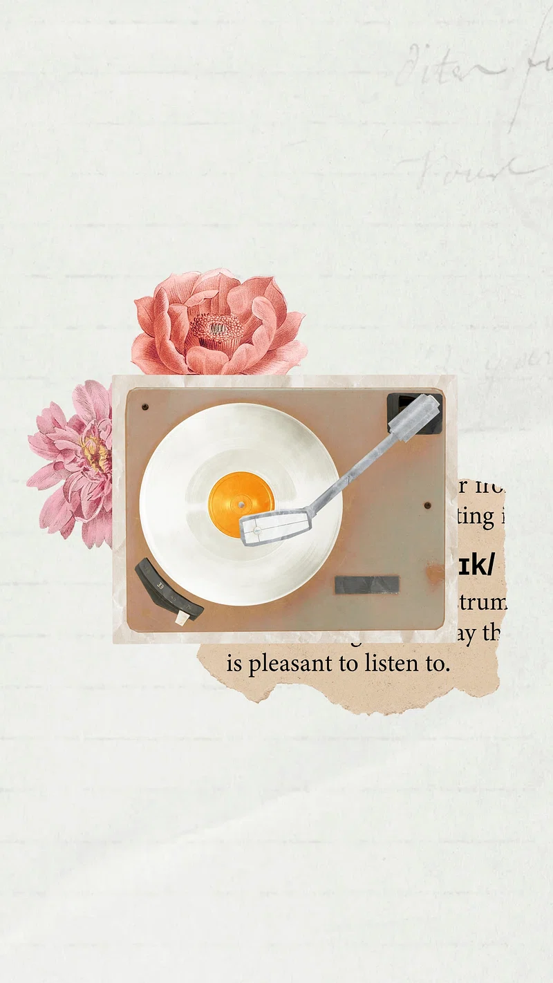 Floral retro music phone wallpaper. Premium Photo Illustration