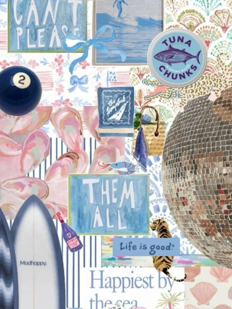 Cute Coastal Preppy Beach Aesthetic Collage iPad Lock Screen Wallpaper Background