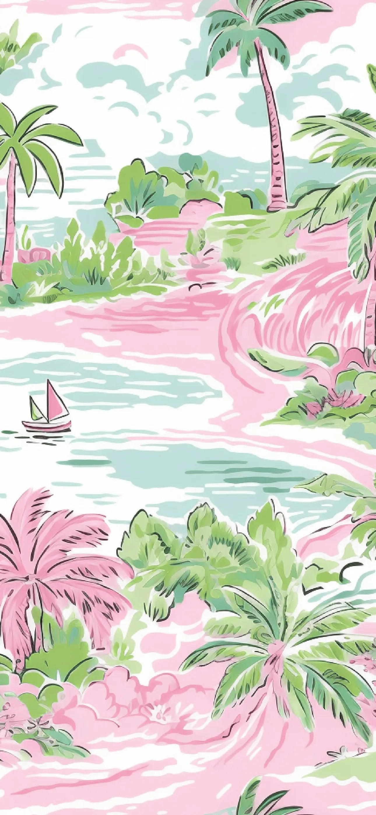 Preppy Tropical Beach House Patterns Mobile Wallpaper