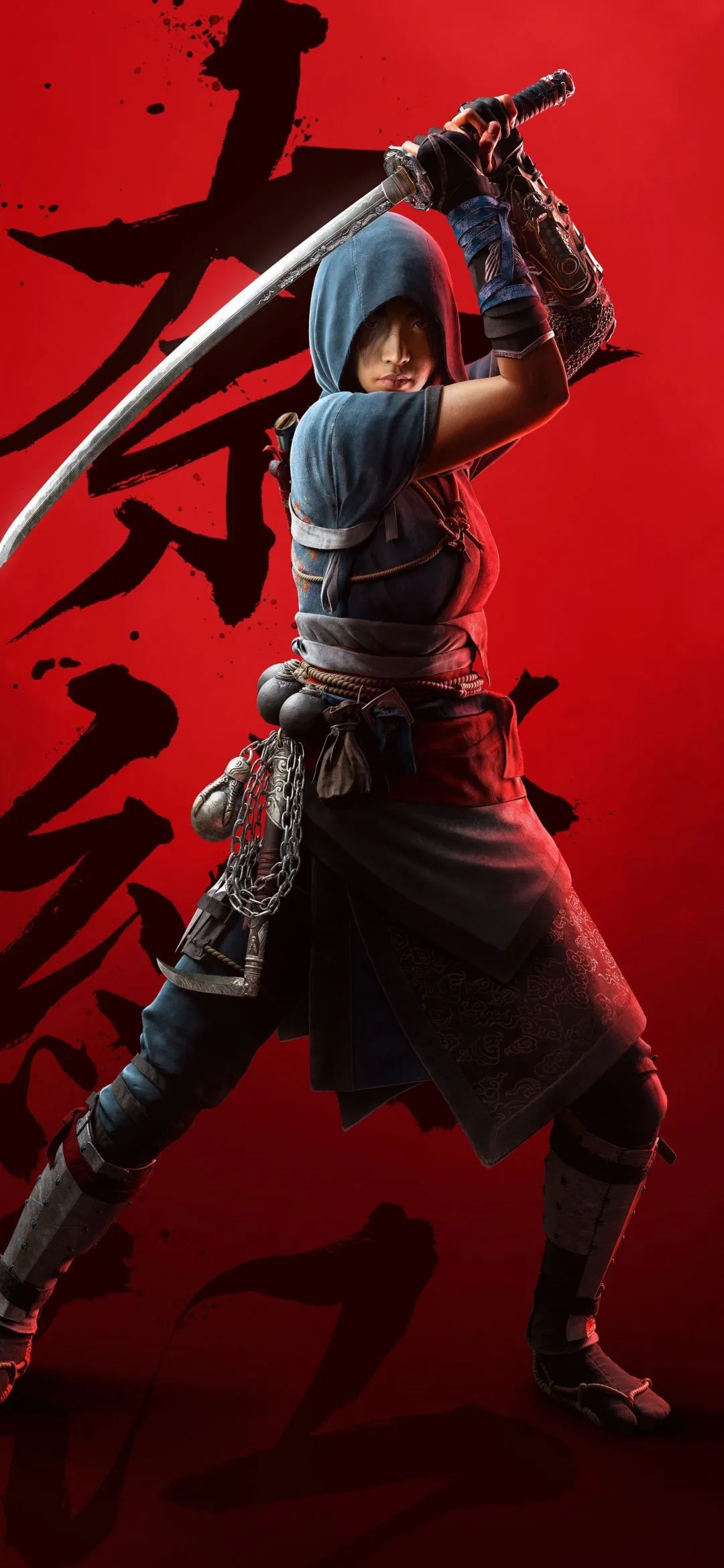 Assassin's Creed Shadows Wallpaper 4K, Naoe, Red background