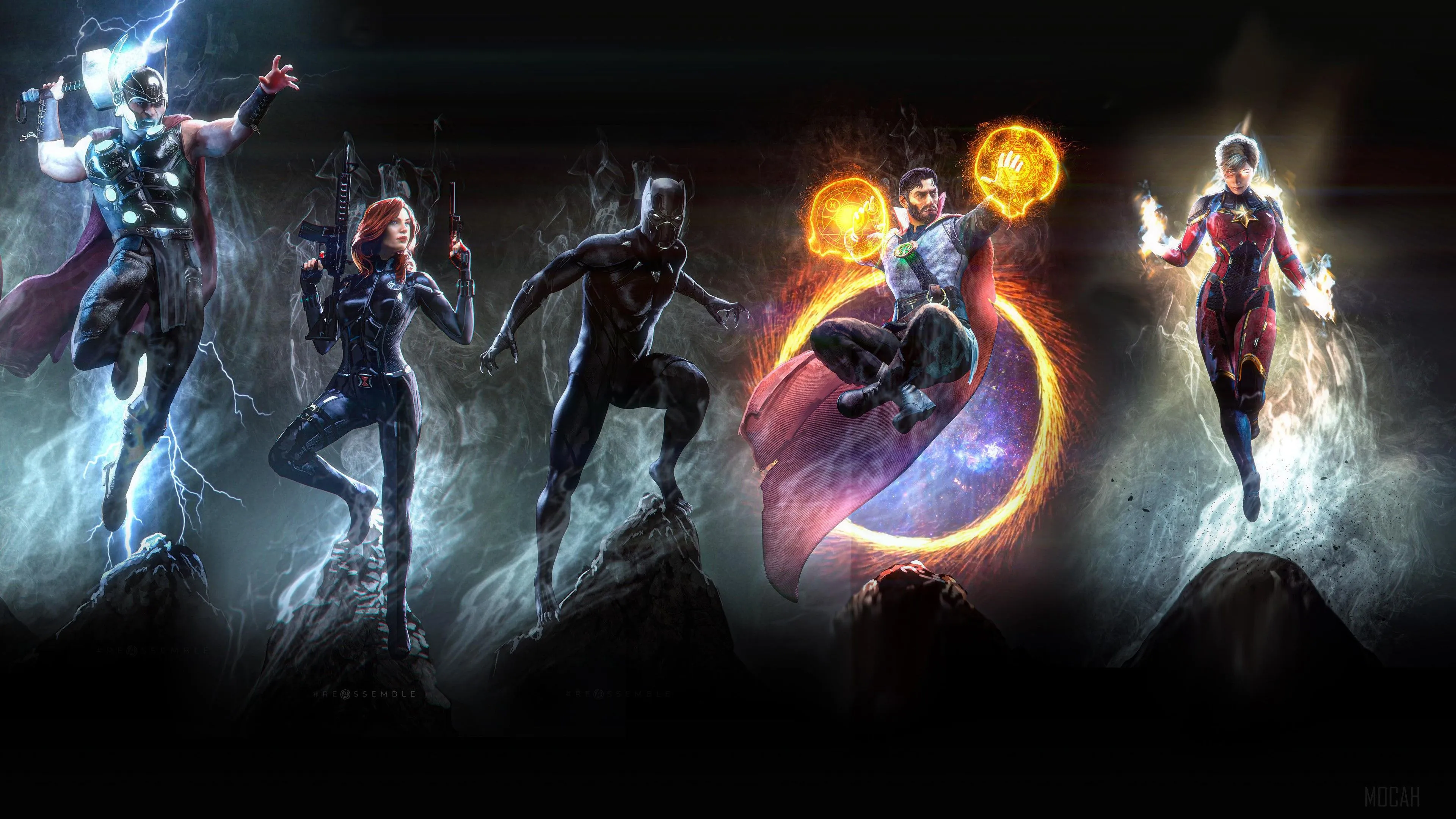 Marvel Heroes Thor, Black Widow, Black Panther, Doctor Strange, Captain Marvel 4K HD Wallpaper