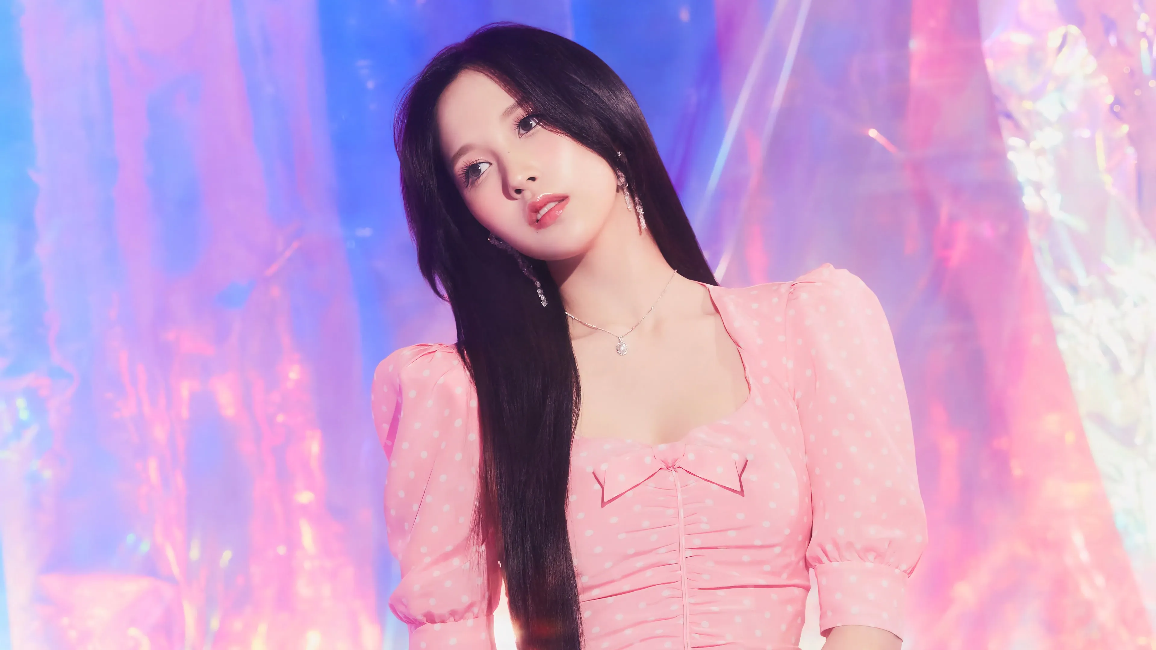 Mina From Twice In Pink Polka Dot Dress 4K HD Wallpaper