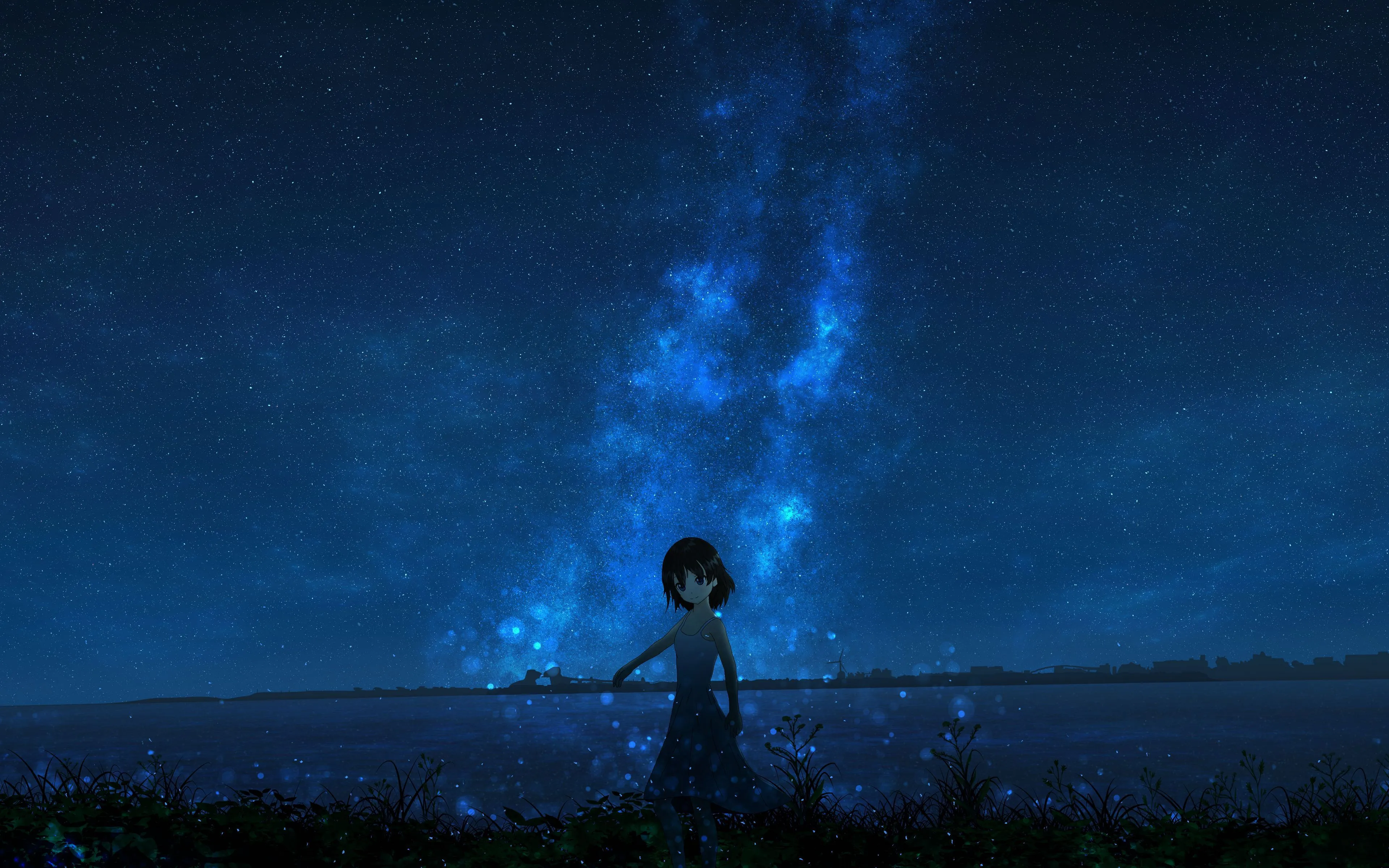 Download wallpaper 3840x2400 girl, night, starry sky, anime 4k ultra HD 16:10 HD background