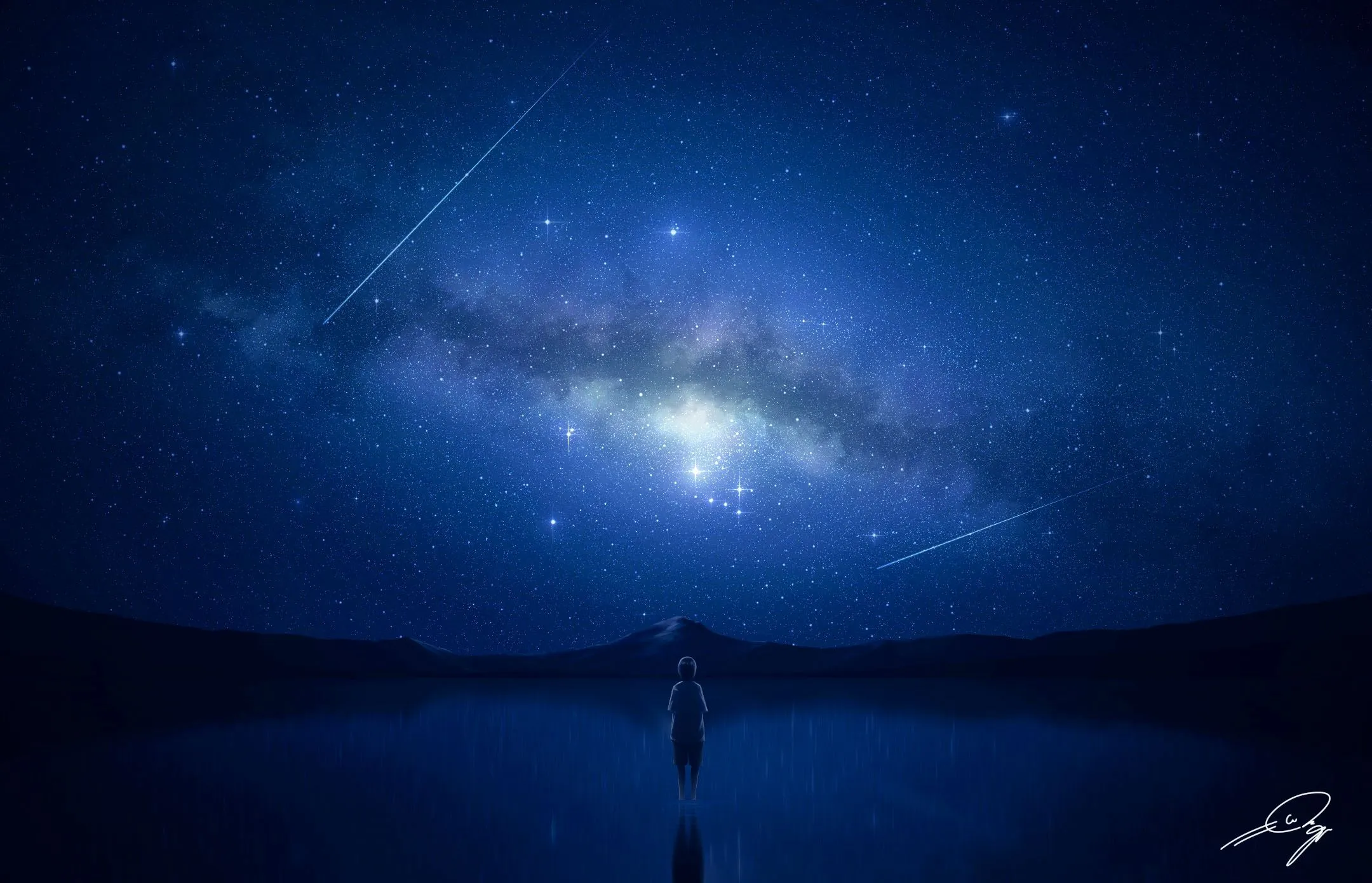 Desktop wallpaper: Starry Sky, Anime, Night 4K free download for PC. 943917