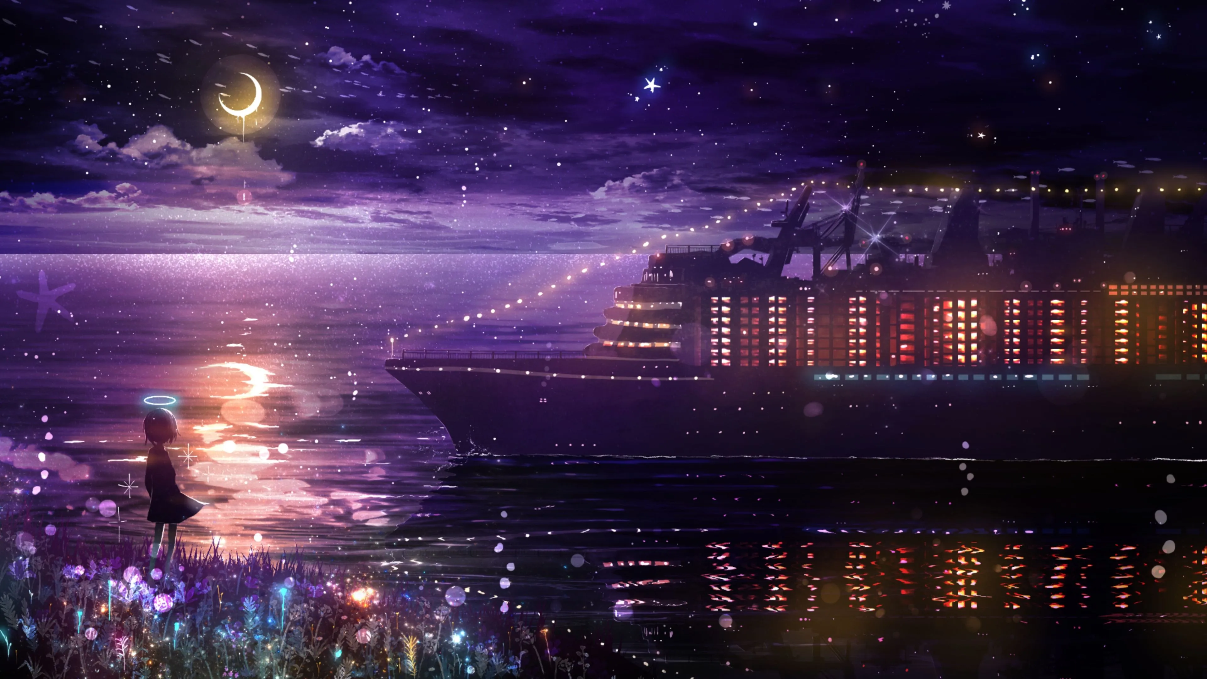 Ethereal Voyage Under a Celestial Night Sky