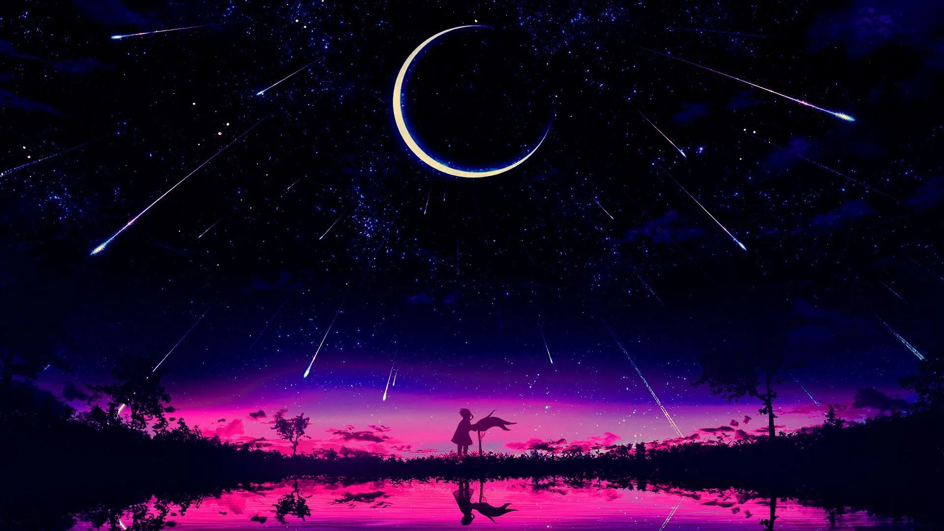 Desktop wallpaper: Anime, Original, Moon, Night, Sky 4K free download for PC. 994657