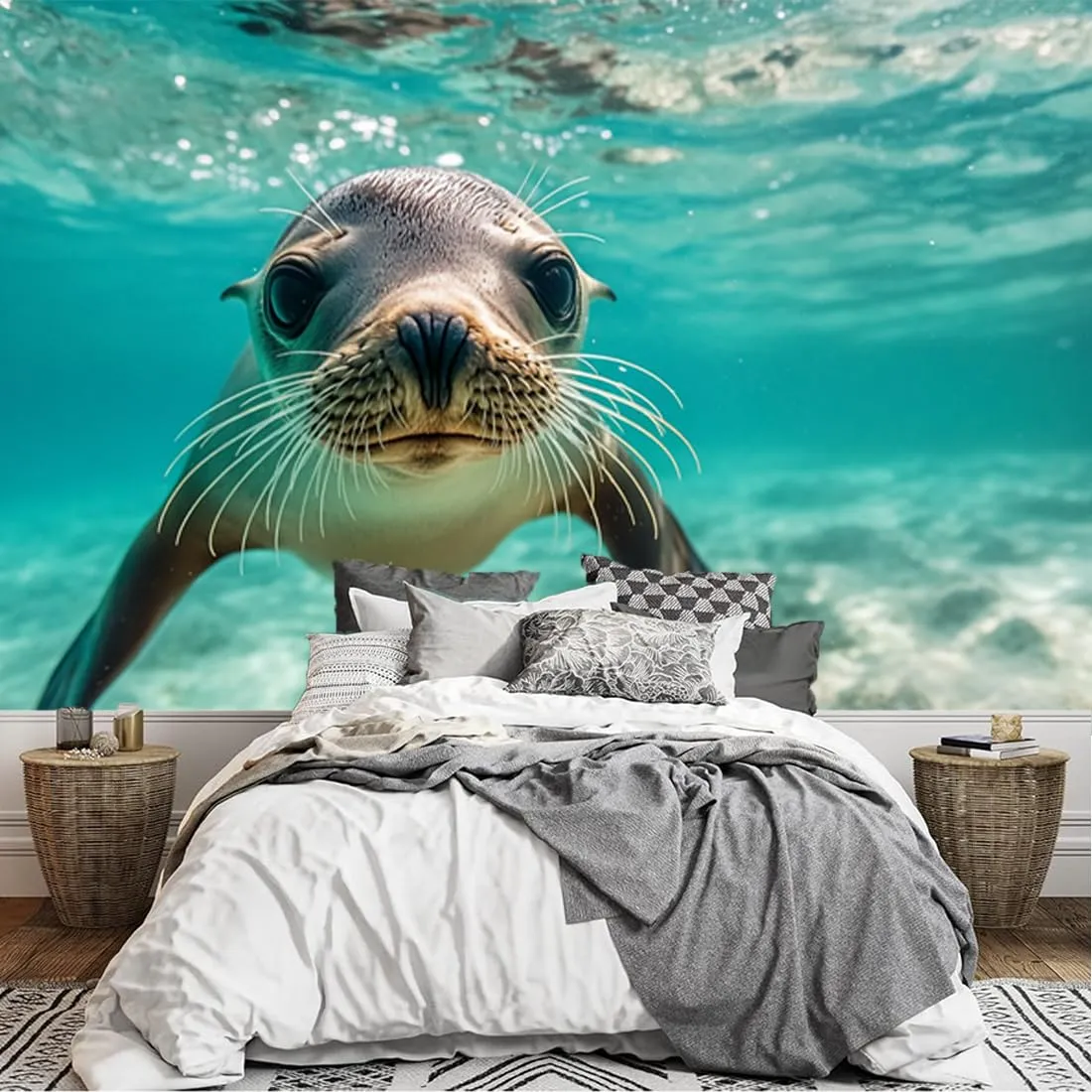Gyndelphos Baby Sea Lion Sea Wallpaper Wall Decor Canvas Print for Home Artwork Bedroom Deco