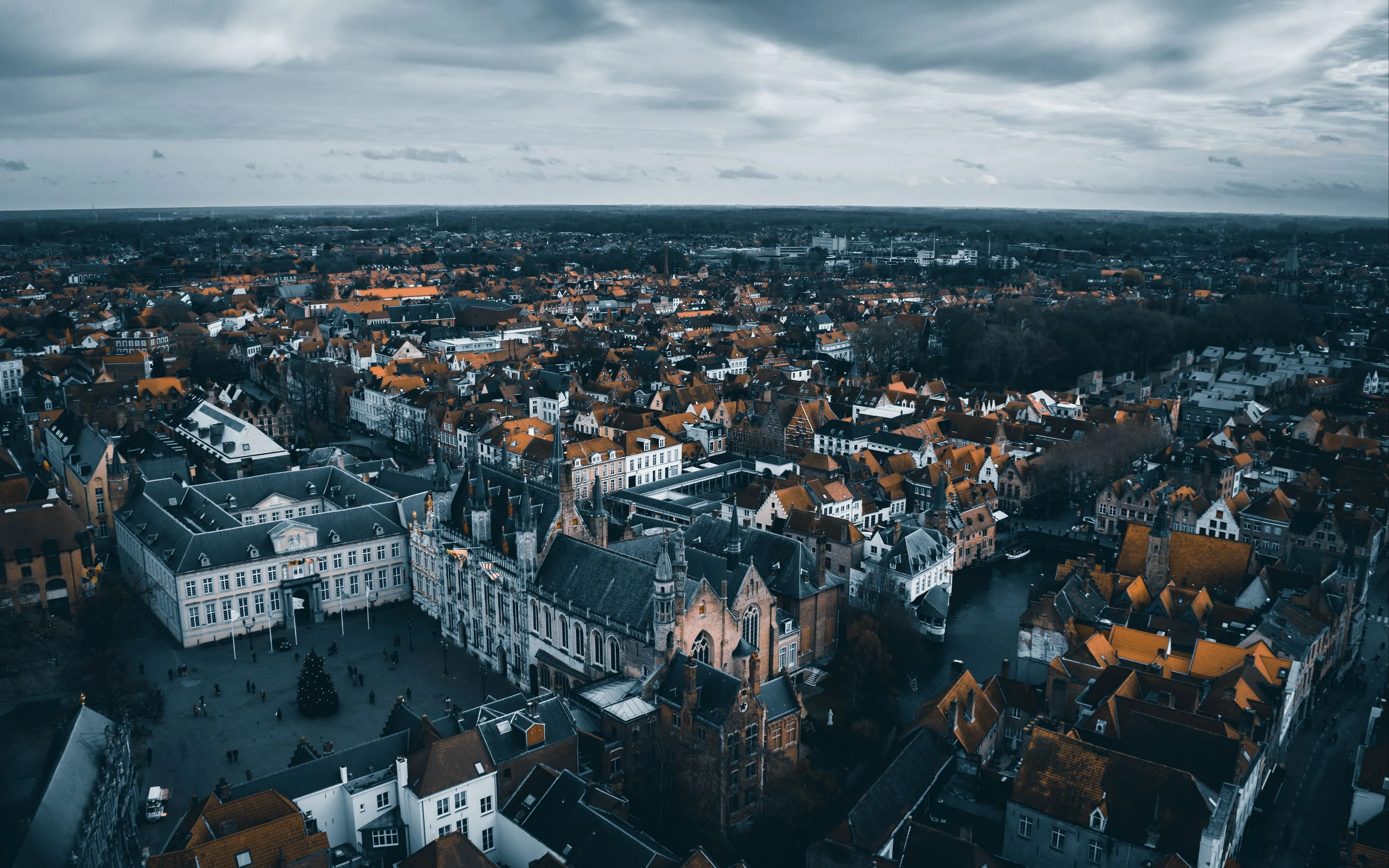 Download wallpaper 3840x2400 city, buildings, aerial view, architecture, brugge, belgium 4k ultra HD 16:10 HD background