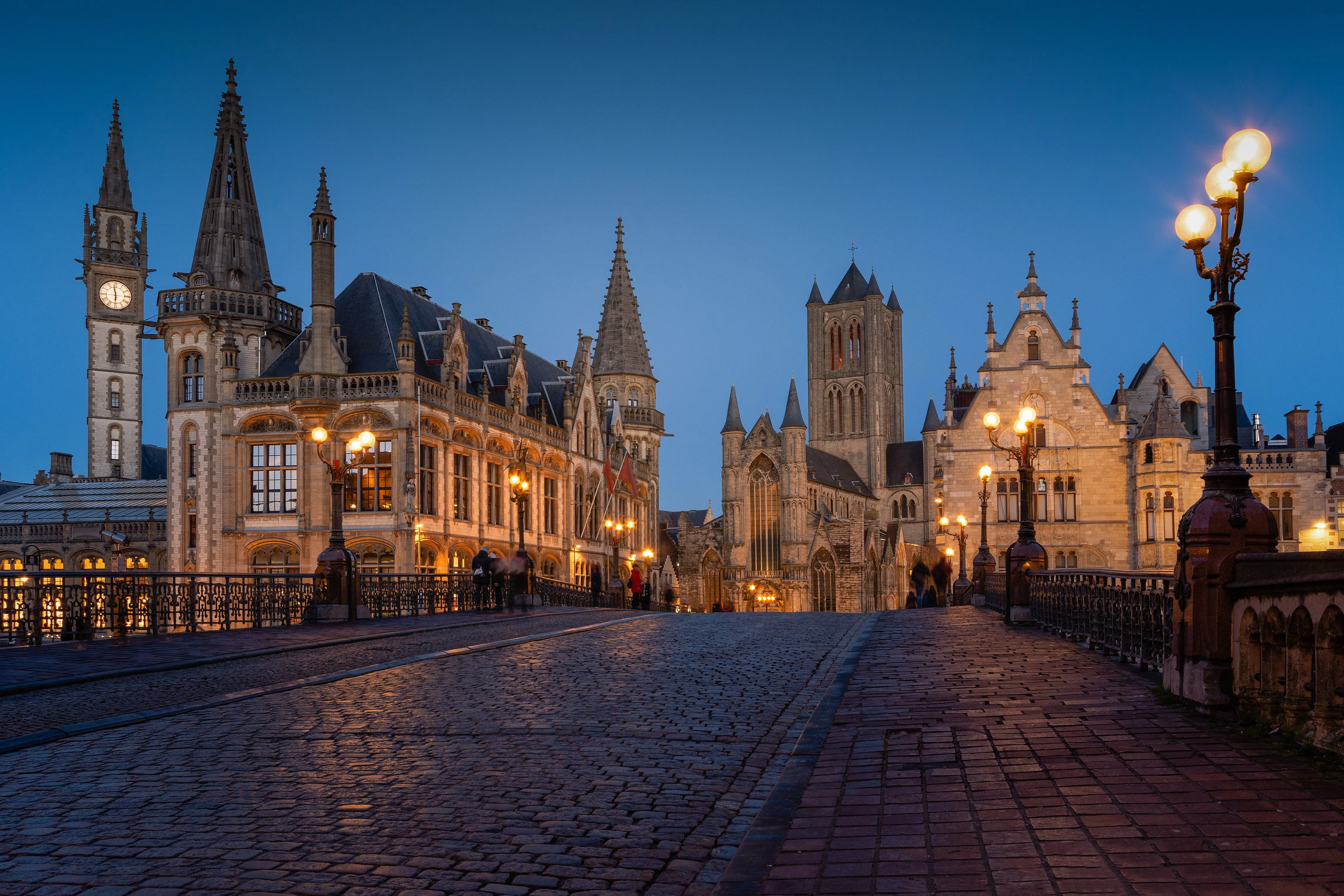 Ghent, Belgium At Dusk With Historic Buildings And Bridge HD Wallpaper