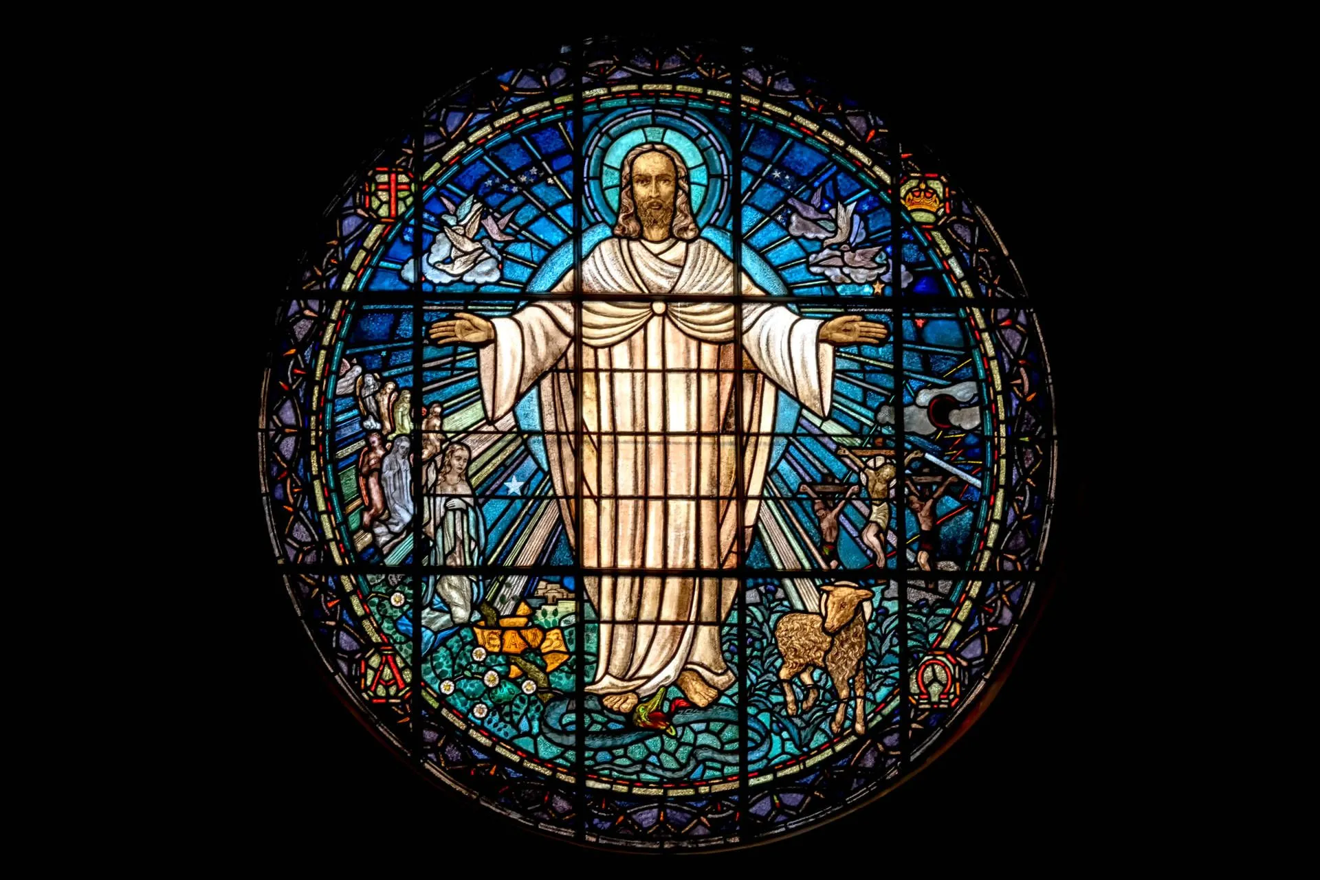 Download Jesus In Stained Glass Wall Decor Wallpaper