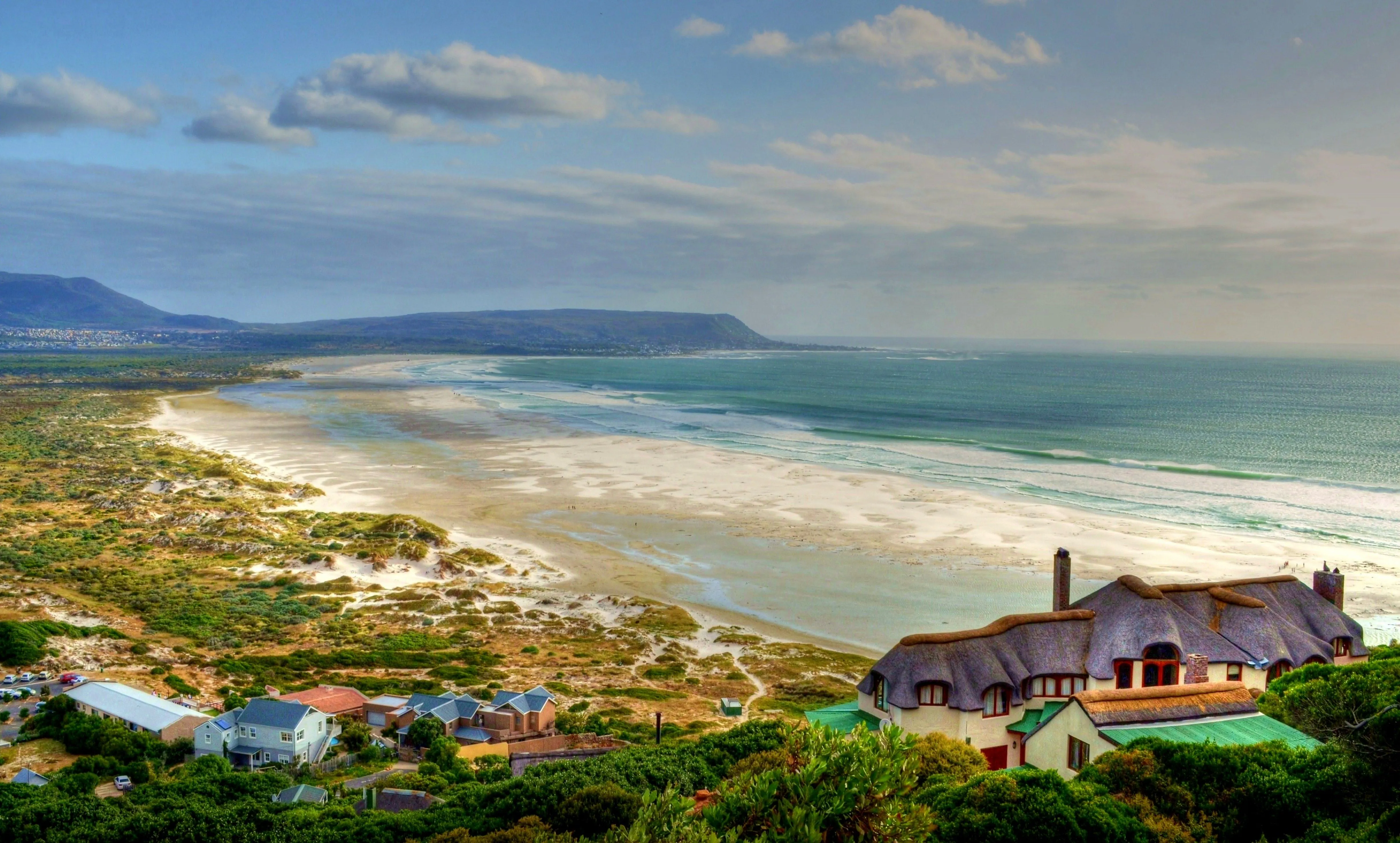 Desktop wallpaper: Cape Town, Photography, Coastline, Beach, Coast, House, Mansion, Noordhoek Beach, Sea, Seaside, South Africa, Western Cape 4K free download for PC. 688711