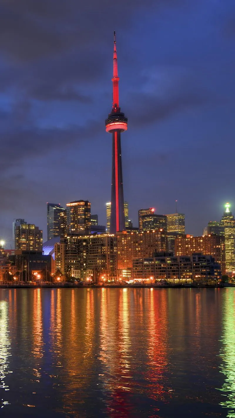 Beautiful Toronto, buildings, ca, canada, city, lights, maple leaf, ontario, HD phone wallpaper