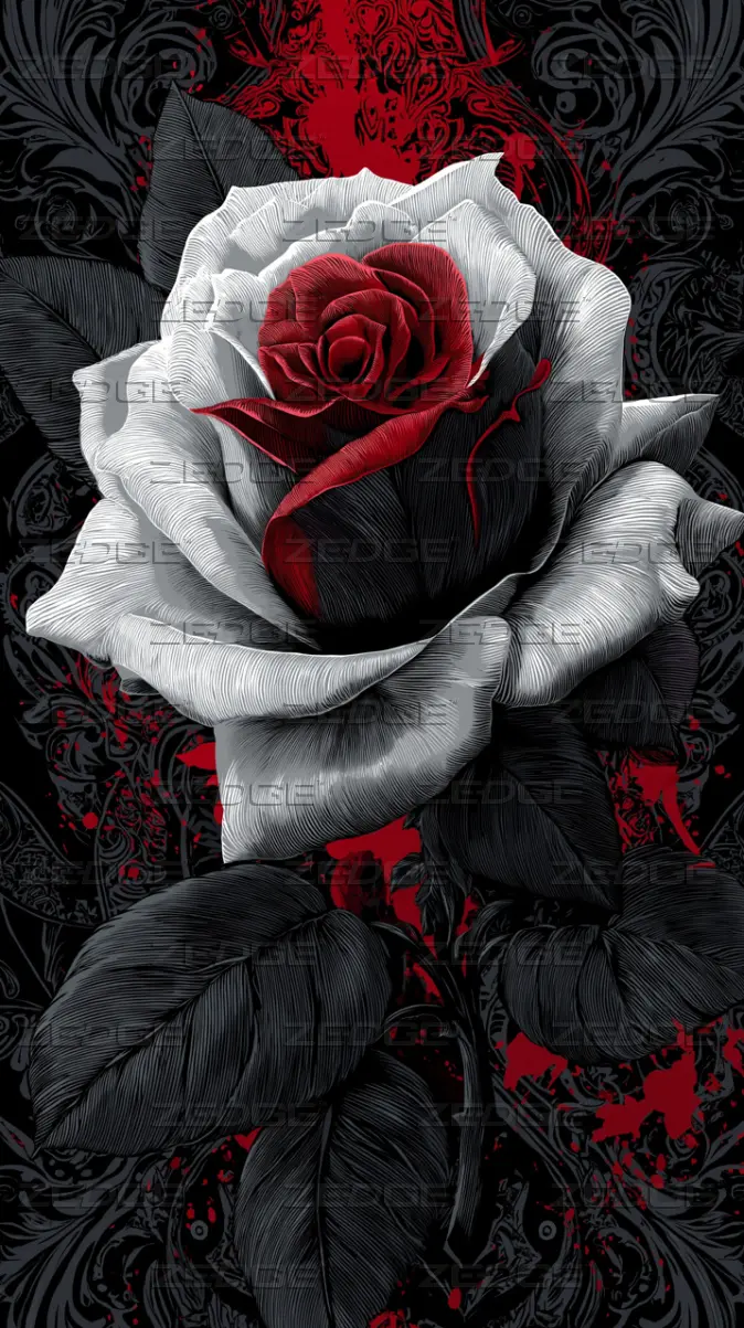 Elegant Black, White, and Red Gothic Rose wallpaper by Abstract By Sen