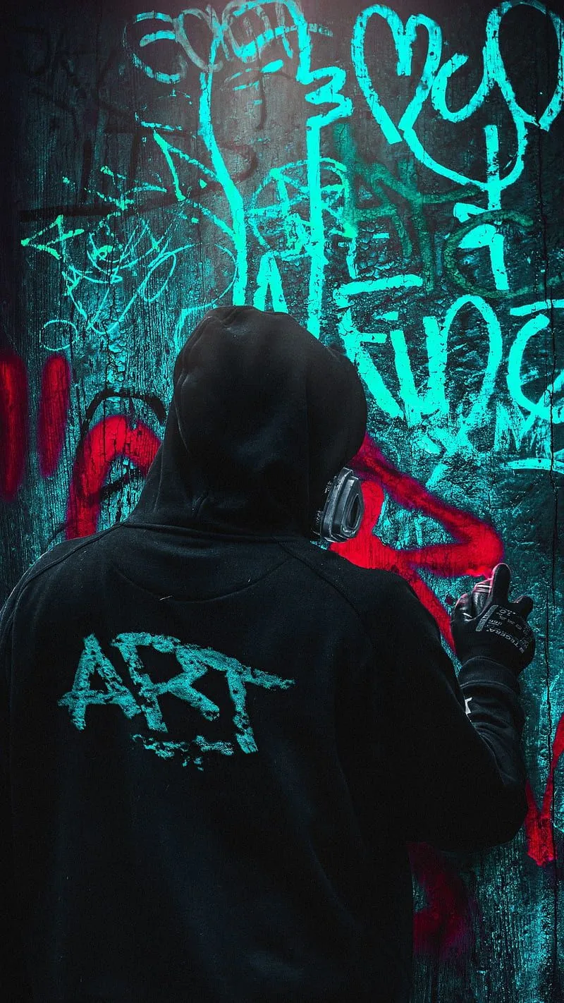 Graffiti art, back, blue, desenho, draw, drawing male, wall, words, HD phone wallpaper