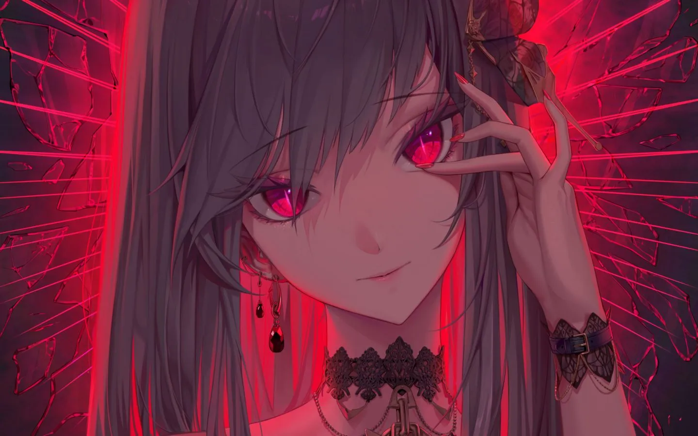 Beautiful anime girl with red eyes Desktop wallpaper 1440x900