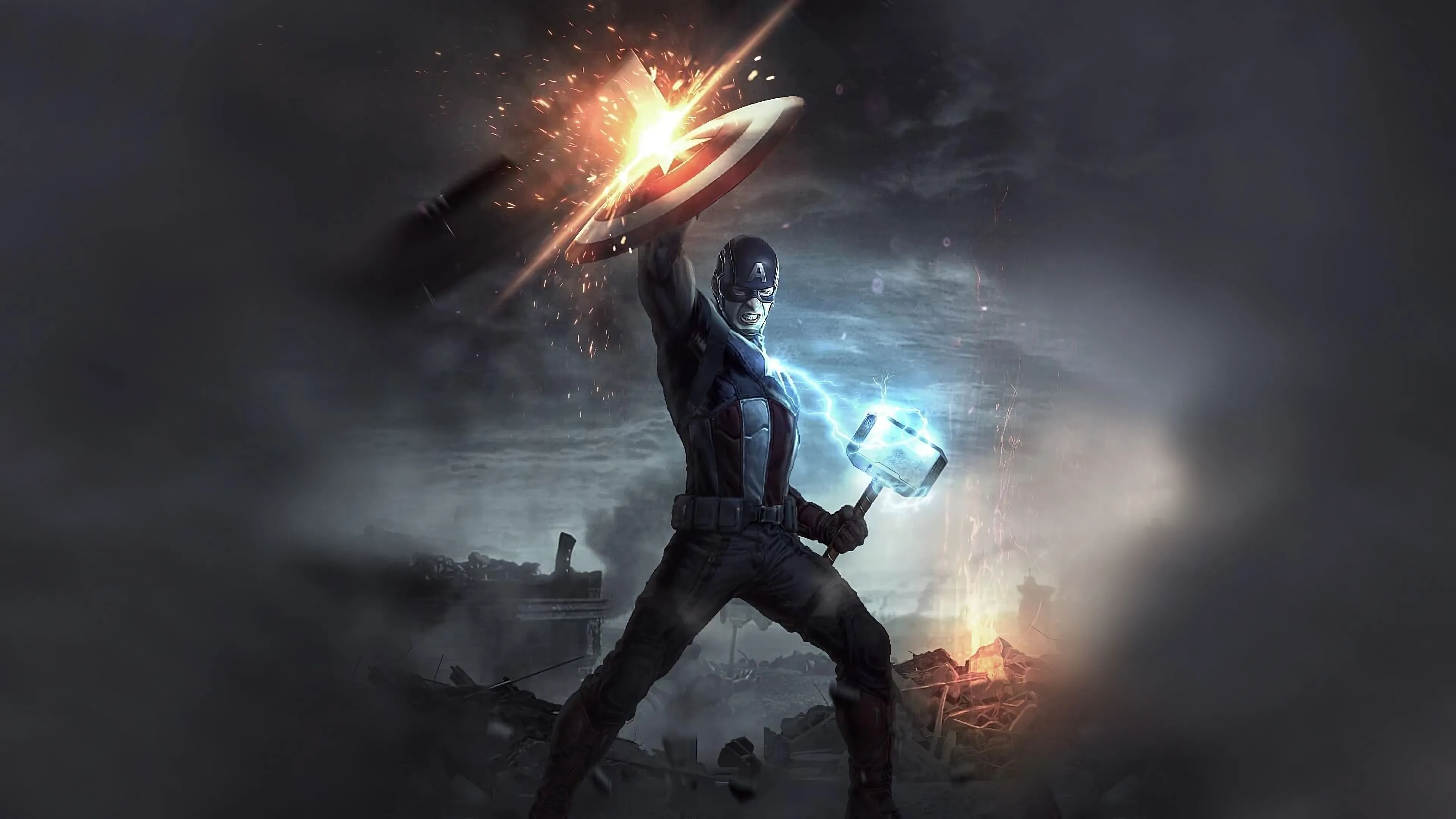 4K Captain America Mjolnir and Shield Wallpaper, HD Superheroes 4K Wallpaper, Image and Background