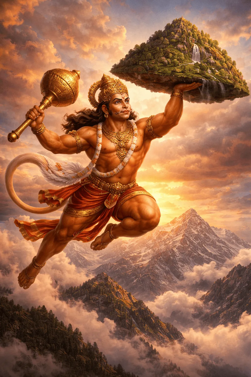 Hanuman Flying with Dronagiri Mountain