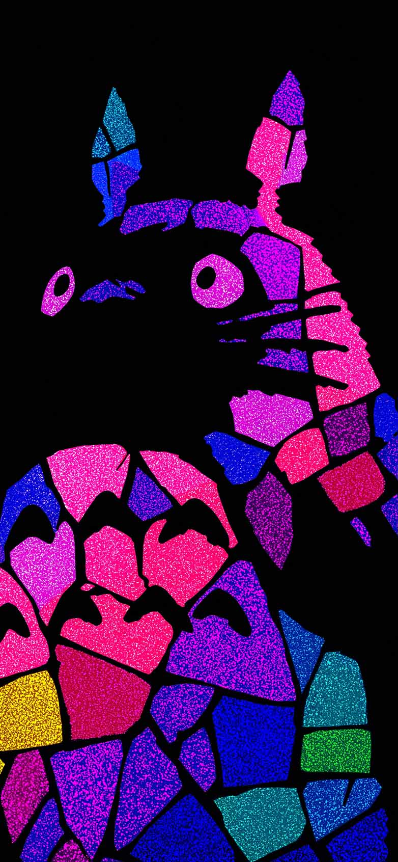 Totoro Stained Glass Mosaic Art Black Wallpaper