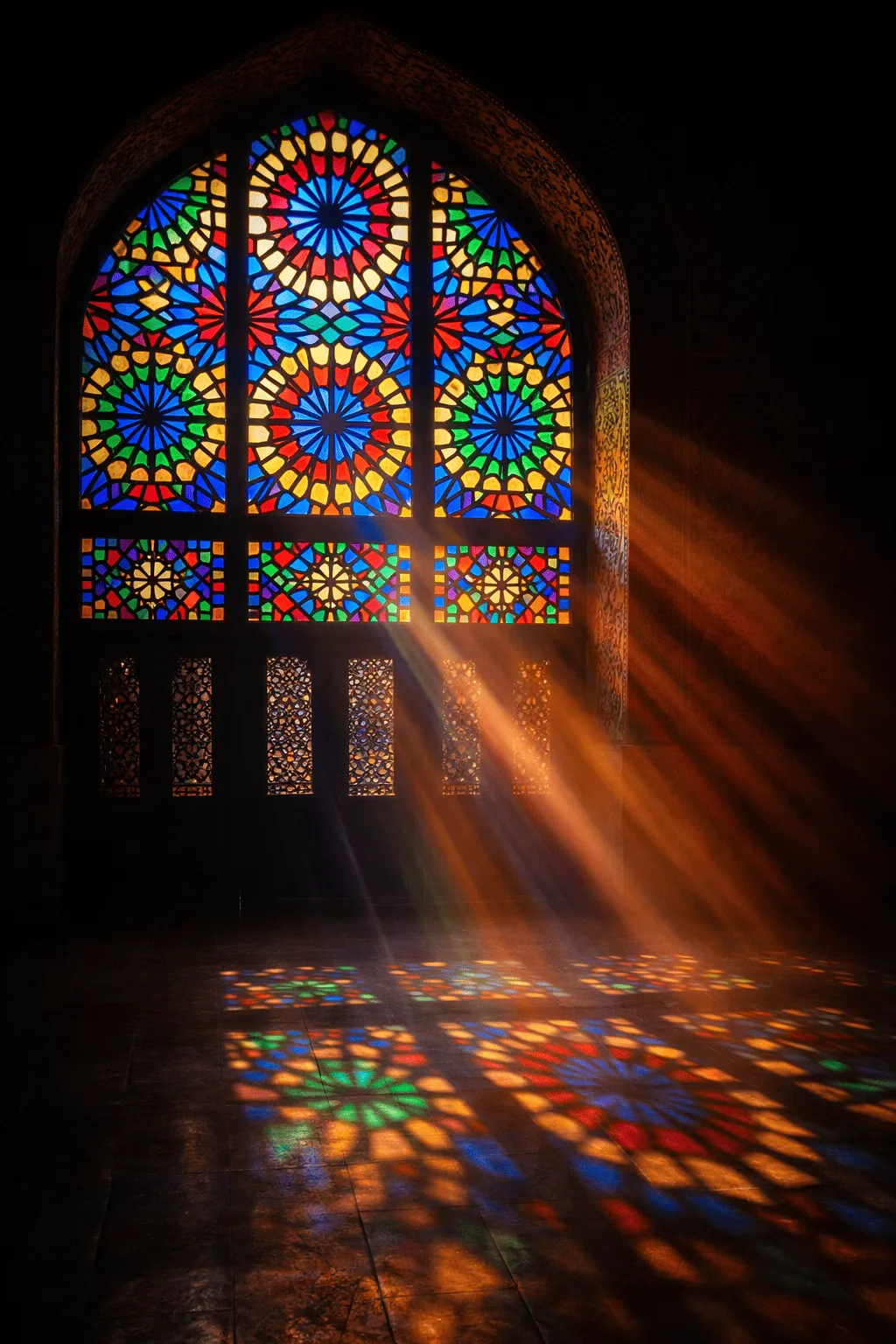 Mosque Window Stained Glass - Islamic Geometric Light Beams HD Wallpaper Wallpaper