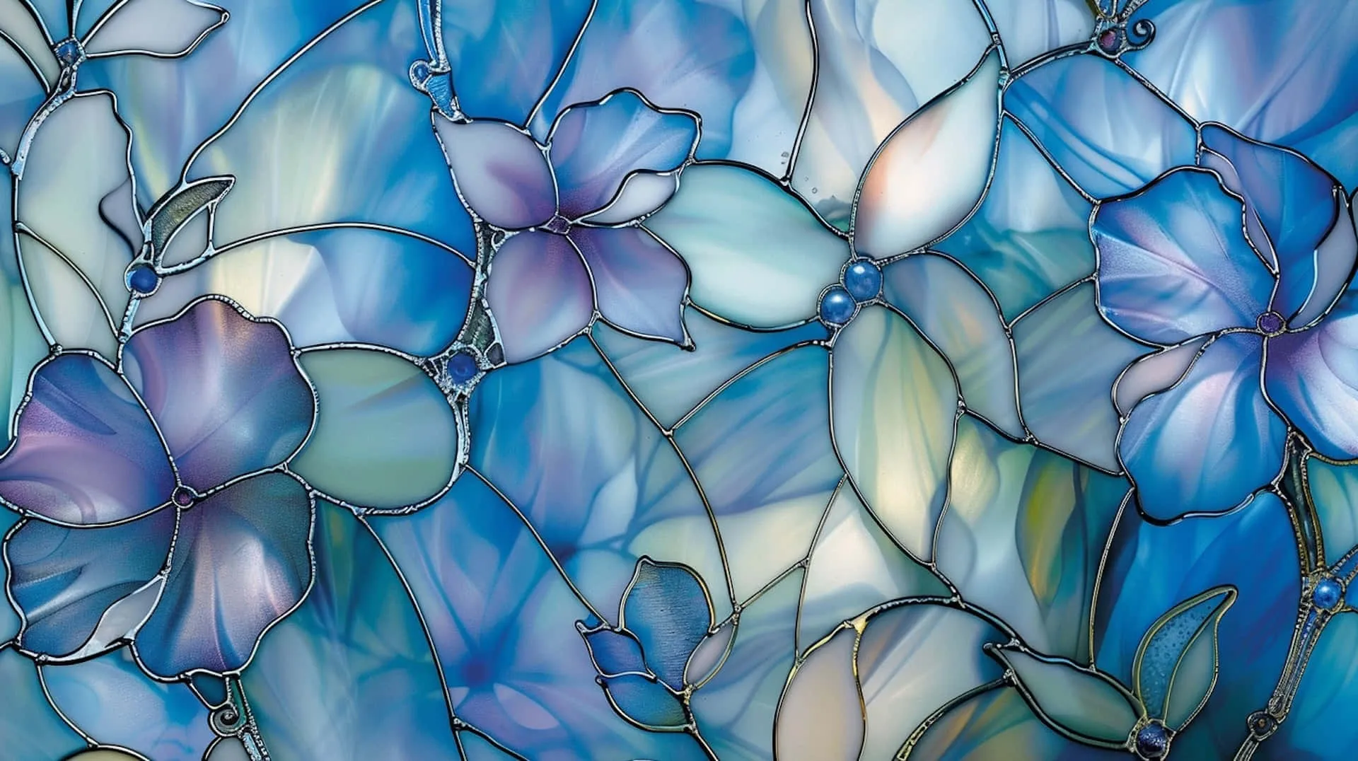 Download Blue Floral Stained Glass Wallpaper