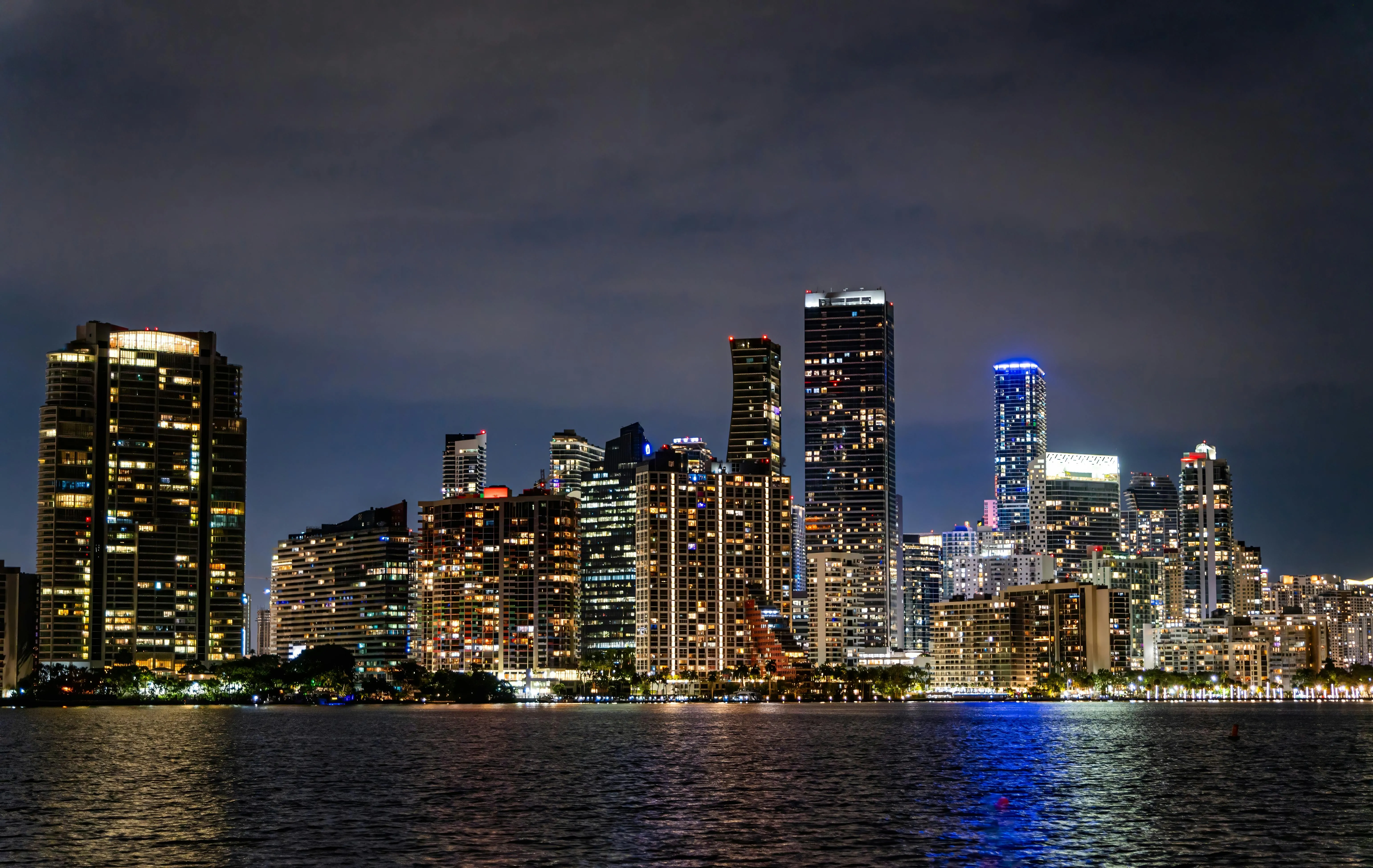 Illuminated Skyline of Miami at Night · Free