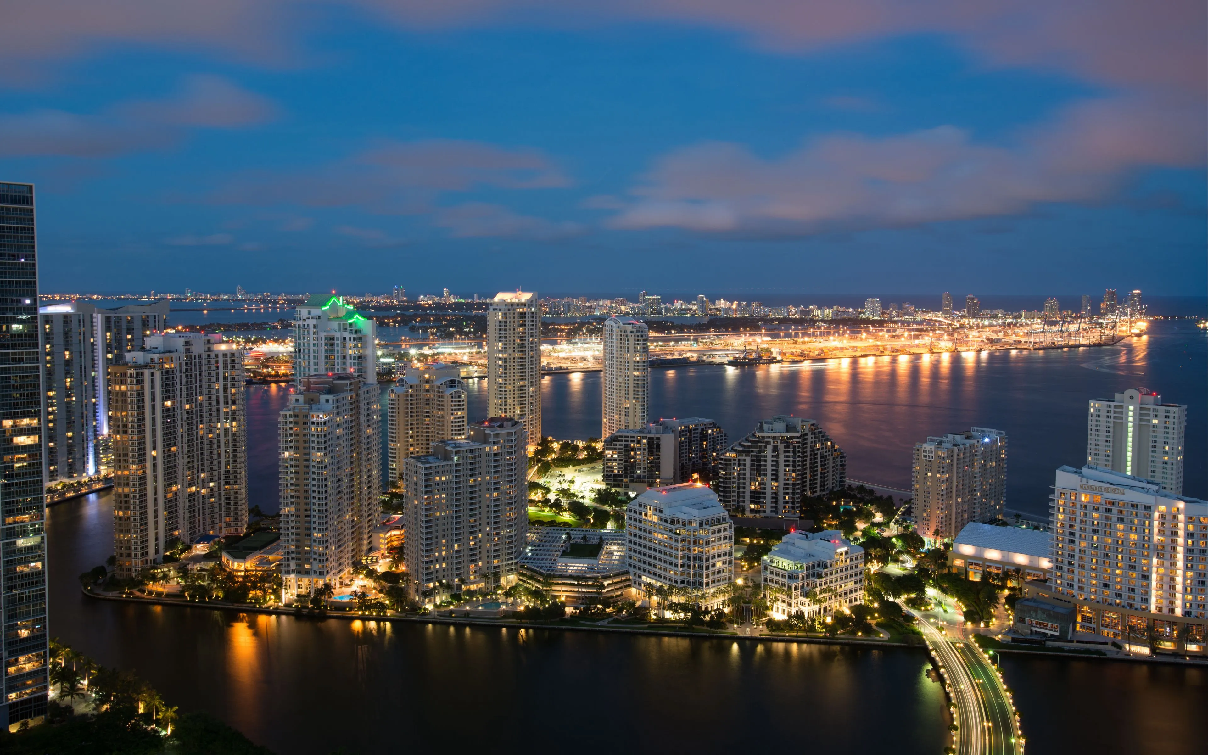 Download wallpaper 3840x2400 skyscrapers, night city, city lights, architecture, miami 4k ultra HD 16:10 HD background