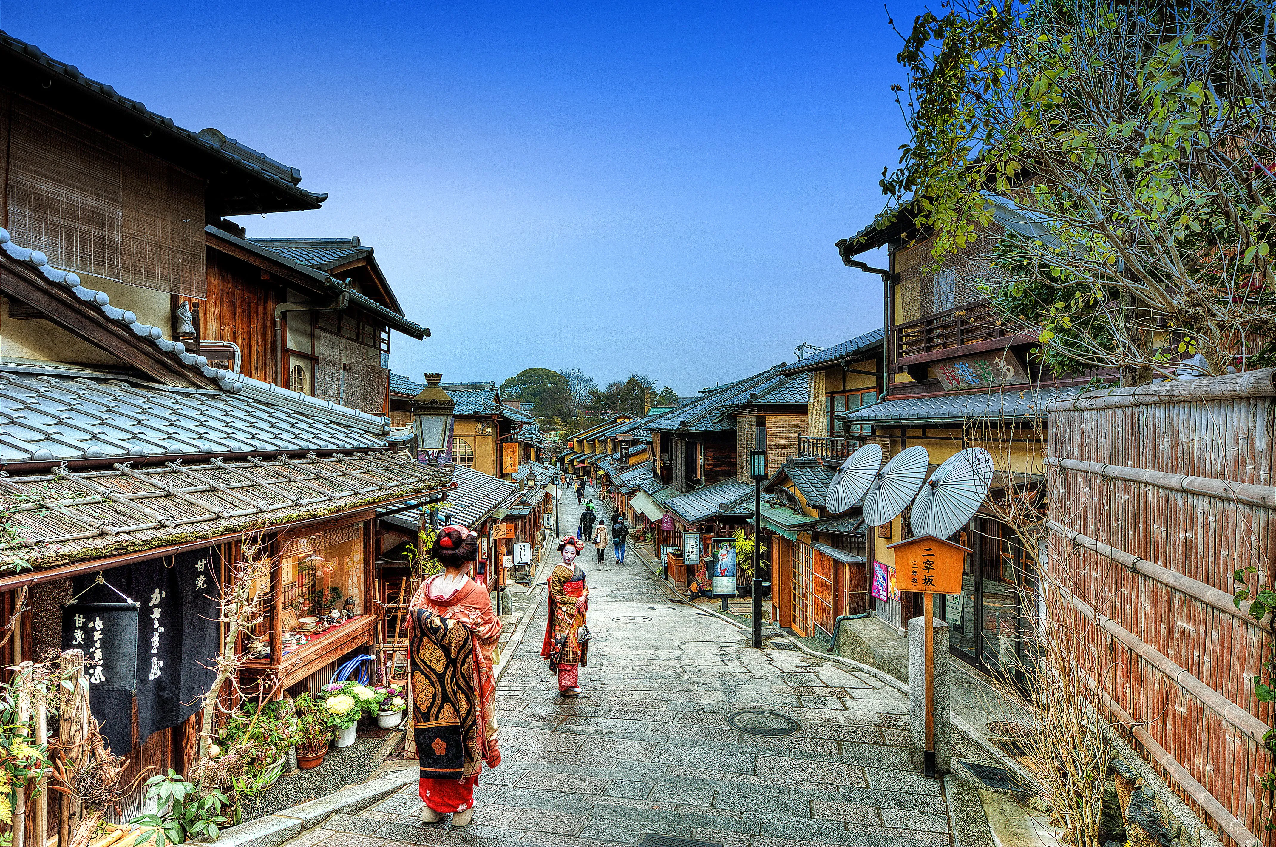 Desktop wallpaper: Street, Cities, Japan, Geisha, Kyoto, Man Made, Higashiyama, Maiko 4K free download for PC. 1522916