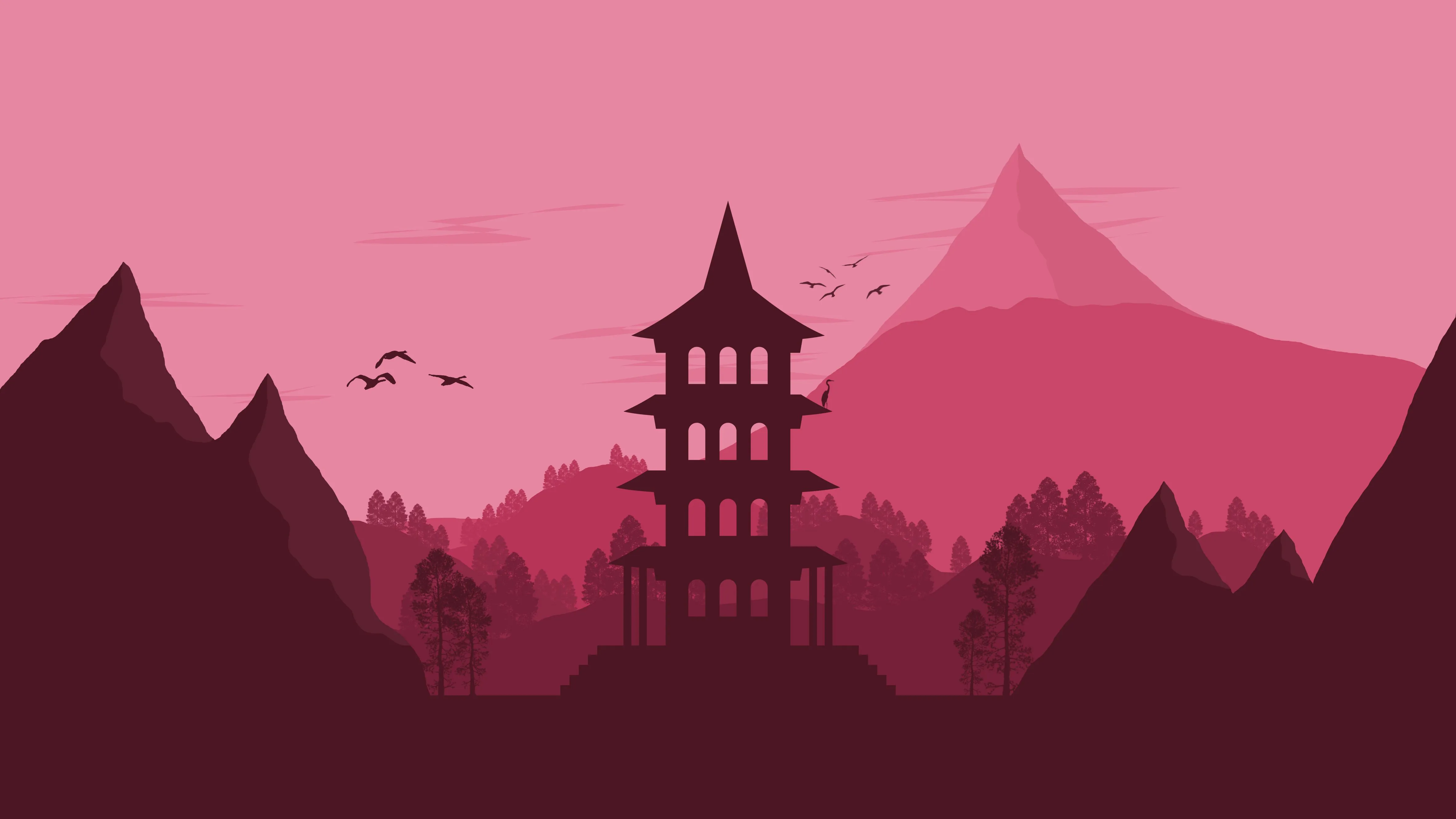 Desktop wallpaper: Japanese, Artistic, Landscape, Pagoda 4K free download for PC. 915087