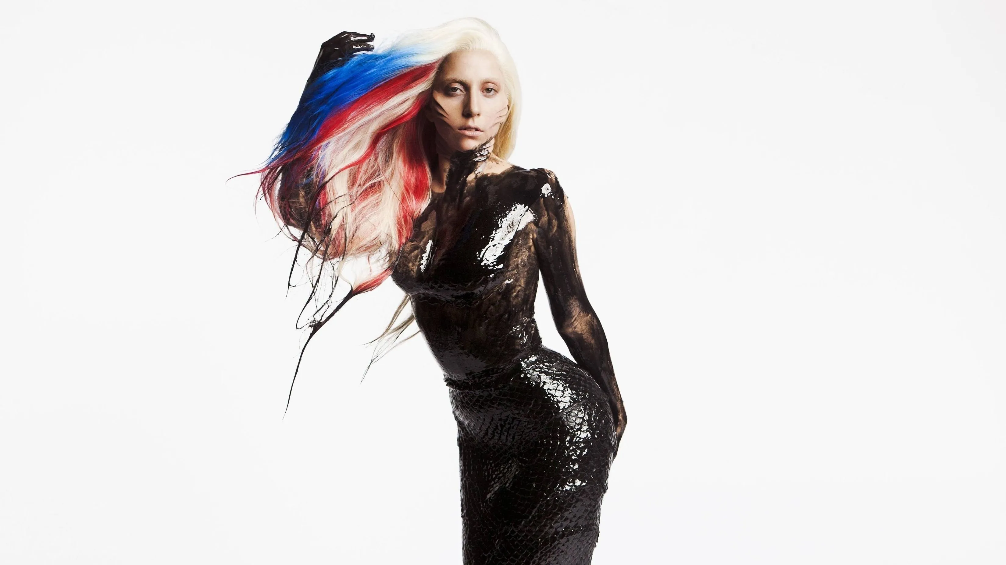 Lady Gaga Red And Blue American Colors White Background