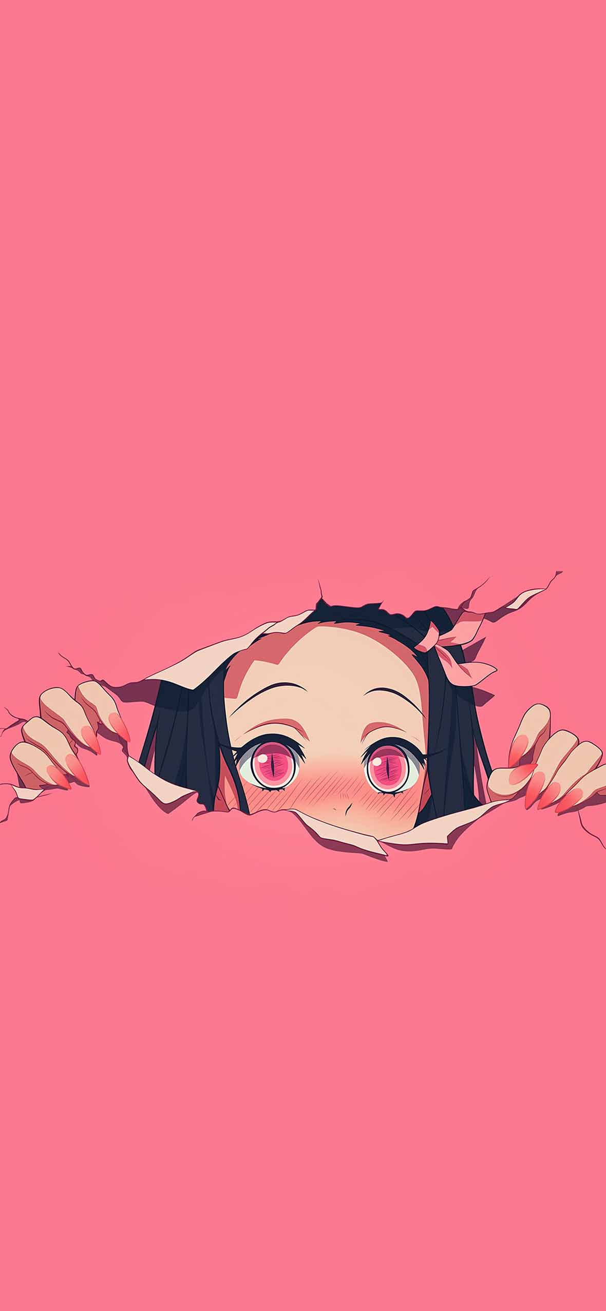 Nezuko Demon Slayer Cute Pink Minimalist Wallpaper iPhone