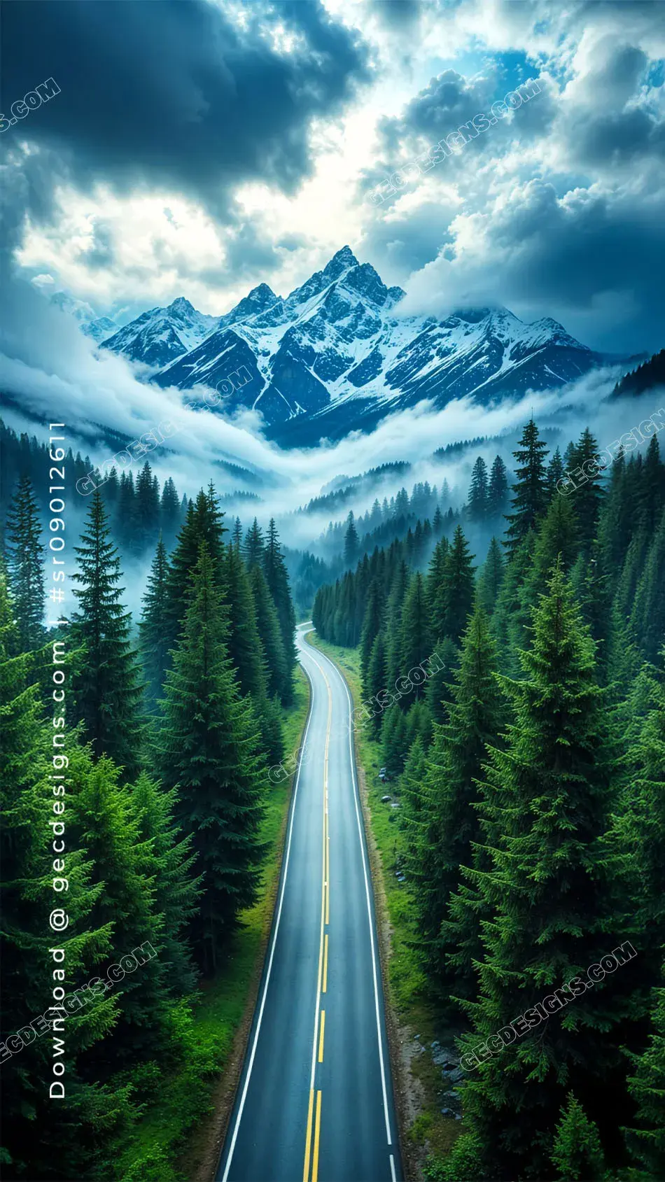 Nature Mountain Road iPhone Wallpaper Featuring a Scenic Highway Through Evergreen Forest