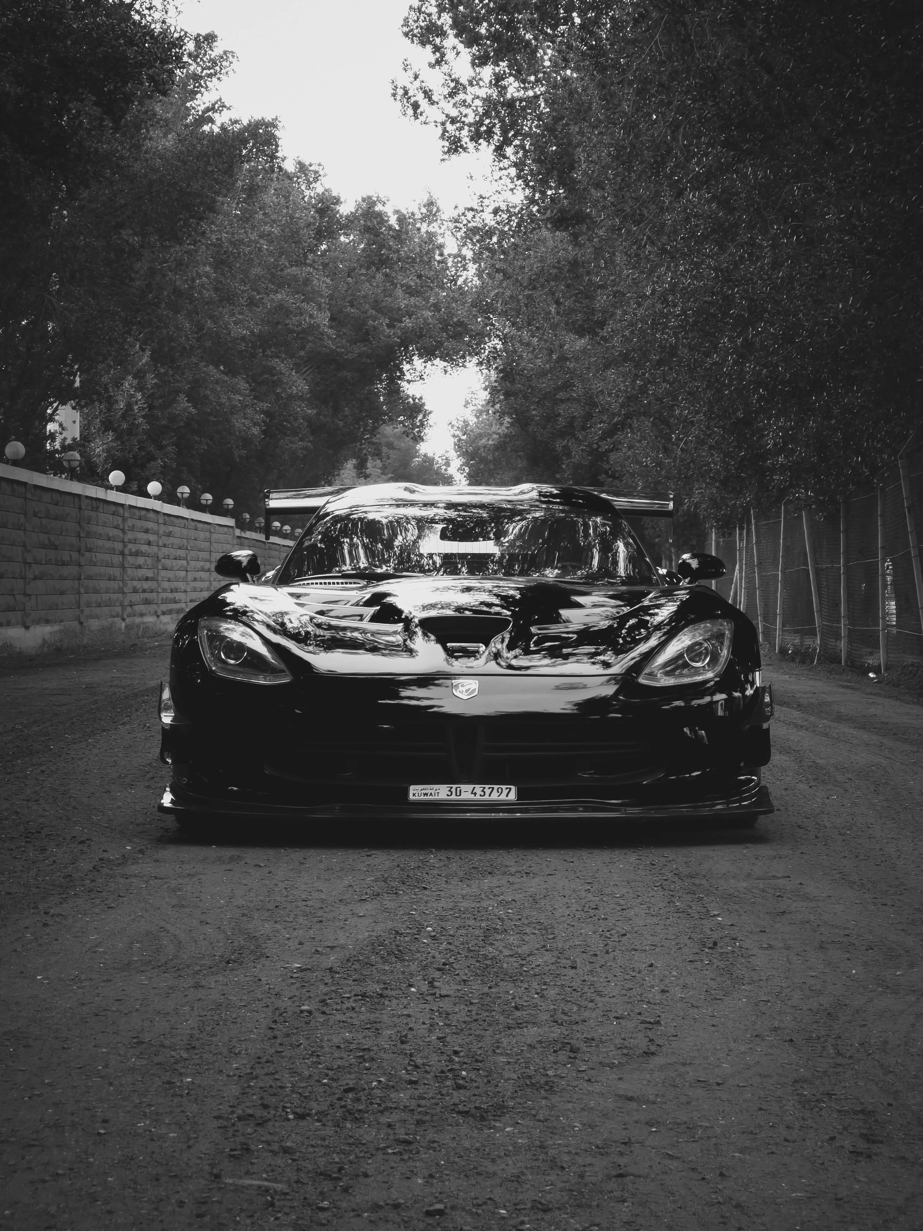 Grayscale Photo of a Sports Car Parked on the Road · Free