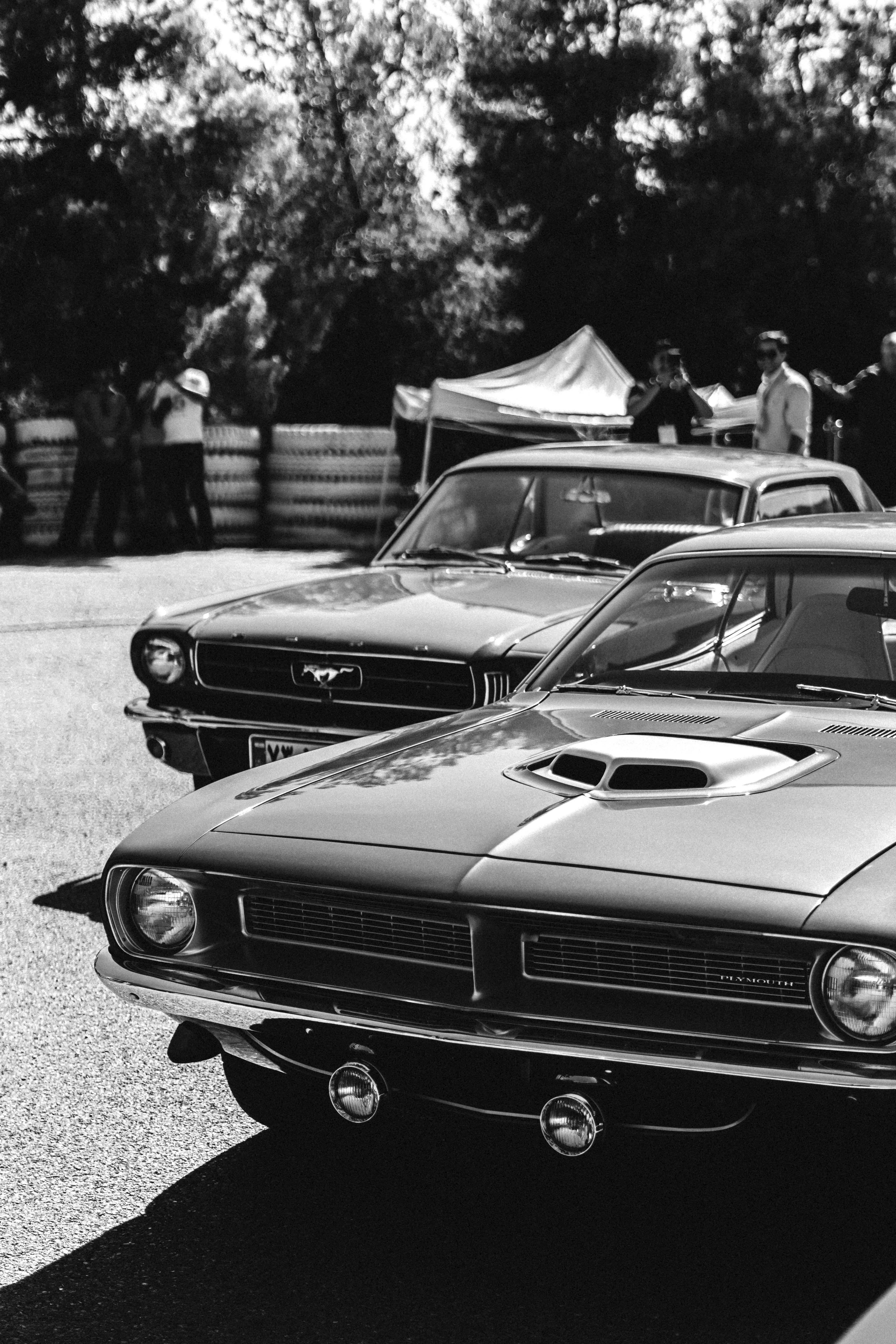 Black and White Photo of Vintage Cars Parked · Free