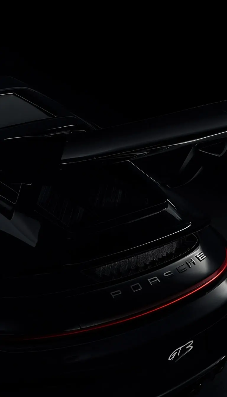 Dramatic Low Key Porsche GT3 Sports Car Rear View Mobile Wallpaper