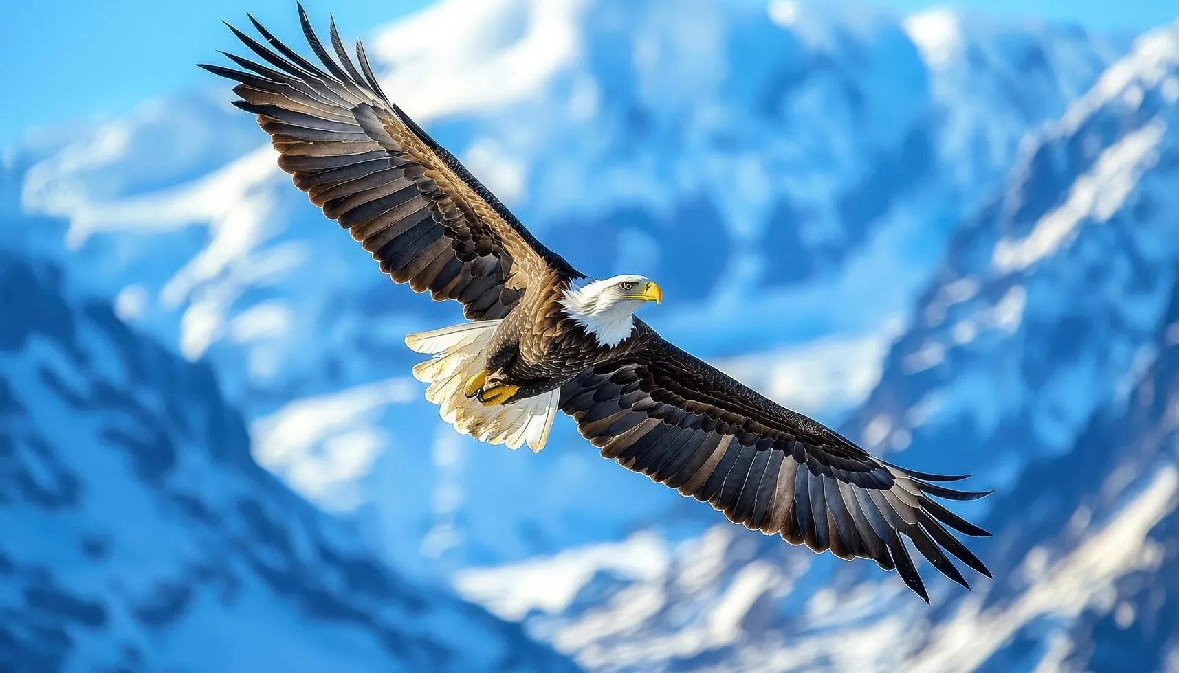Majestic Eagle Soaring Above Snowy Mountains Nature Background Copyspace Viewpoint