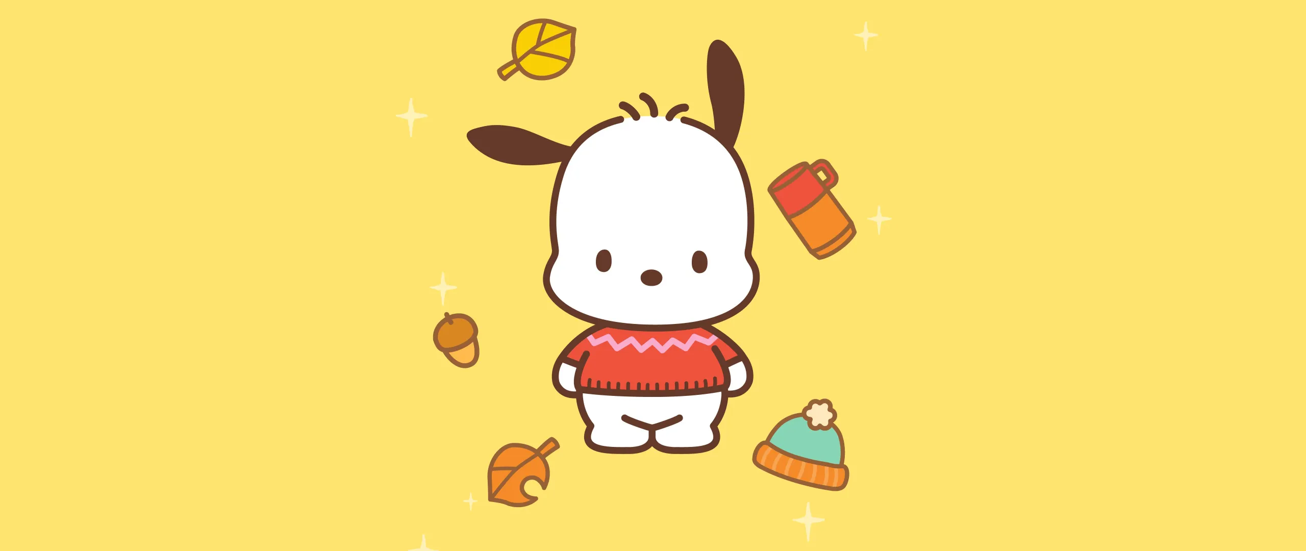 Pochacco Wallpaper 4K, Sanrio, 5K, Yellow background