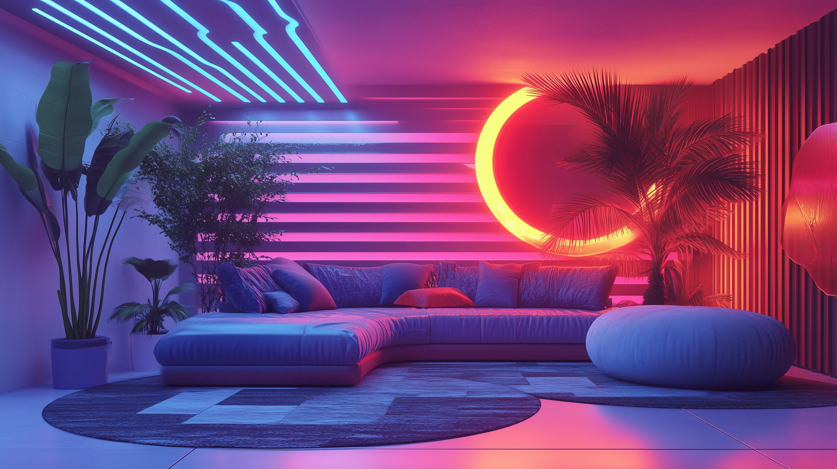 Futuristic Maximalist Room: A Neon Dream in HD Wallpaper