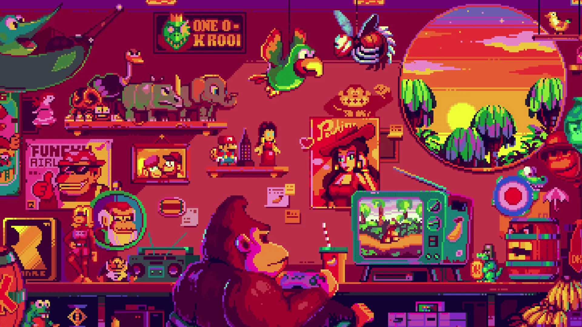Retro Donkey Kong Gaming Room 4K Pixel Art Live Wallpaper for Mac & Windows