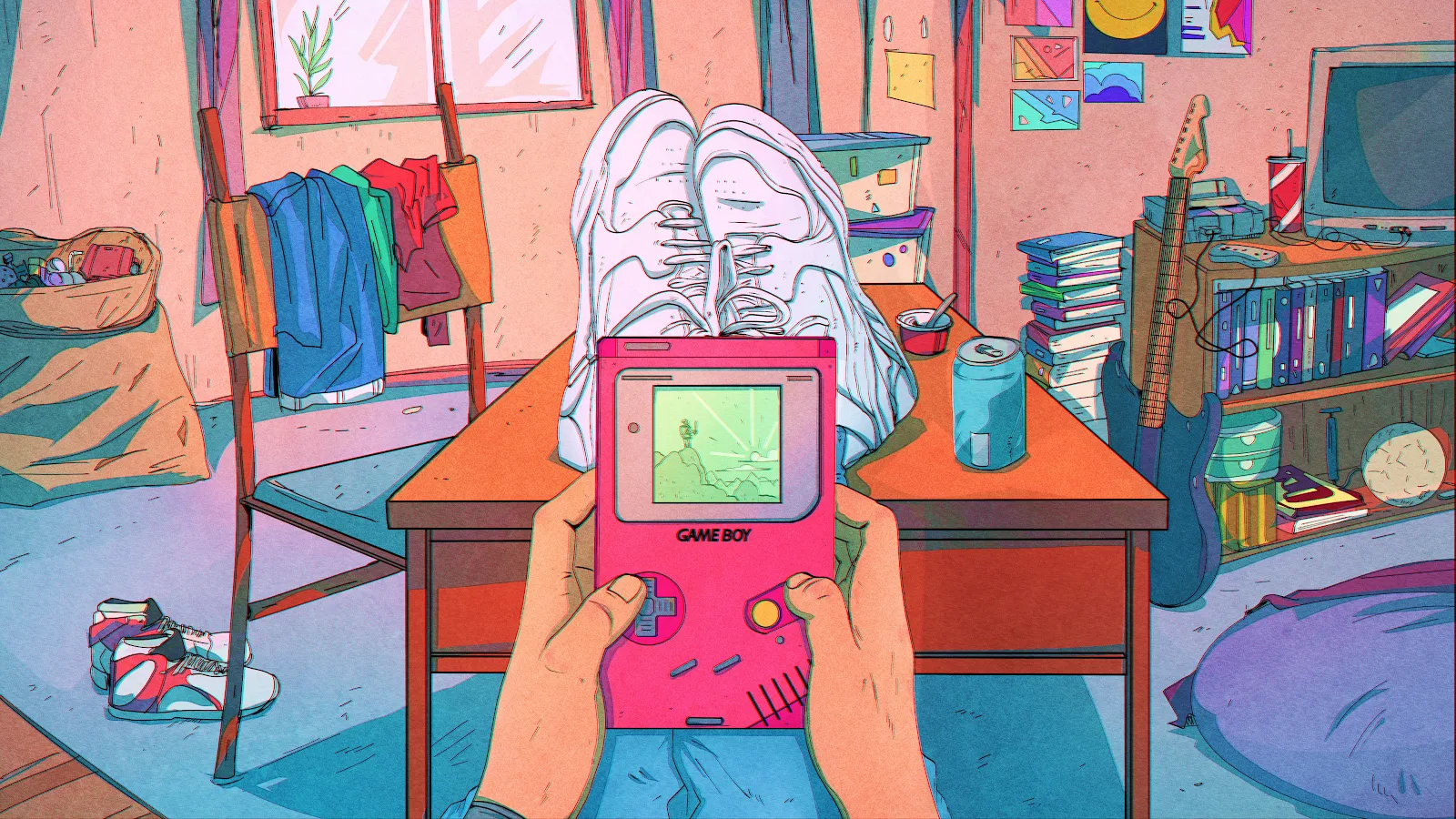 Retro Gaming, Illustration Art, 90S Aesthetic, Bedroom Scene 4K Desktop Wallpaper