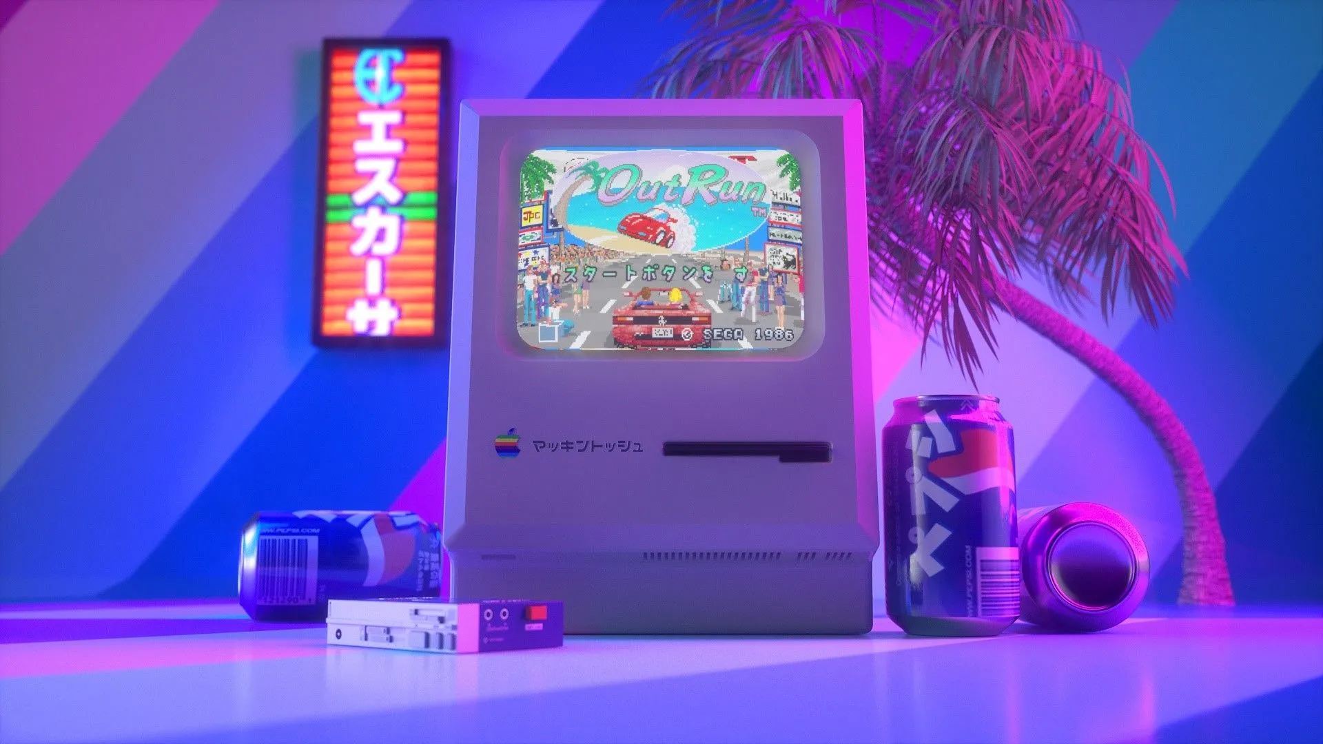 Vintage Macintosh Computer Playing Out Run HD Wallpaper