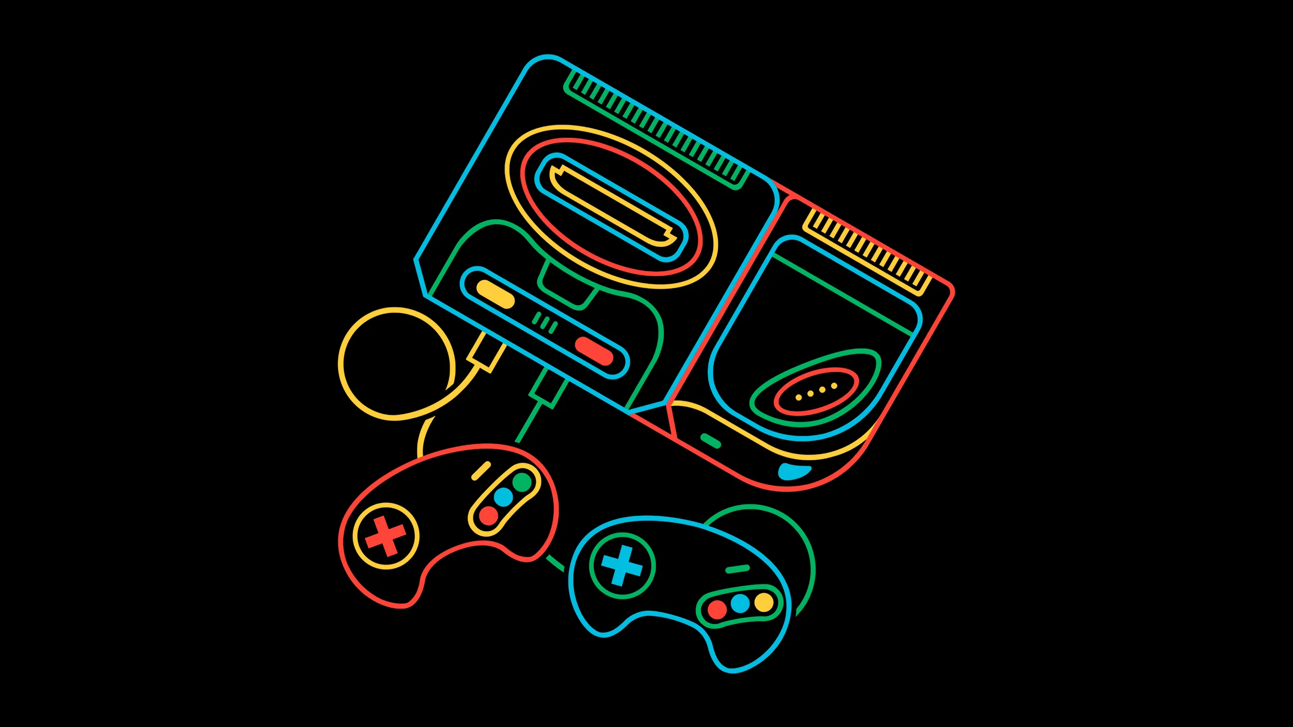 Sega Genesis Console With Controllers, Retro Gaming HD Wallpaper